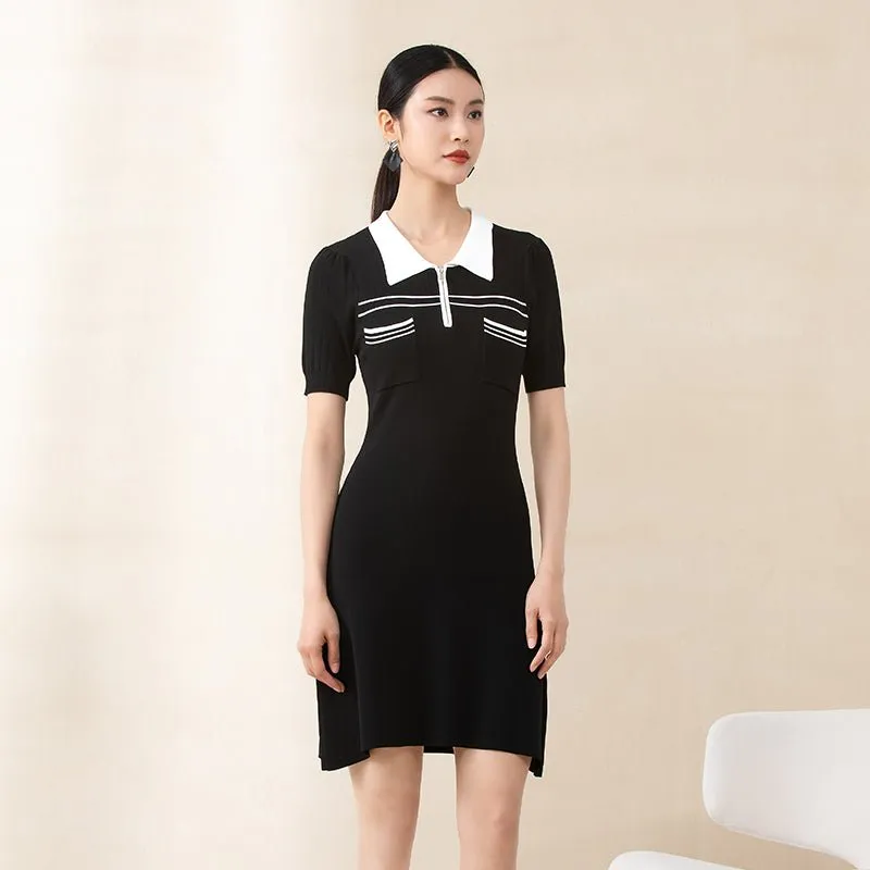 Black Short Sleeve Polo Collar Dress