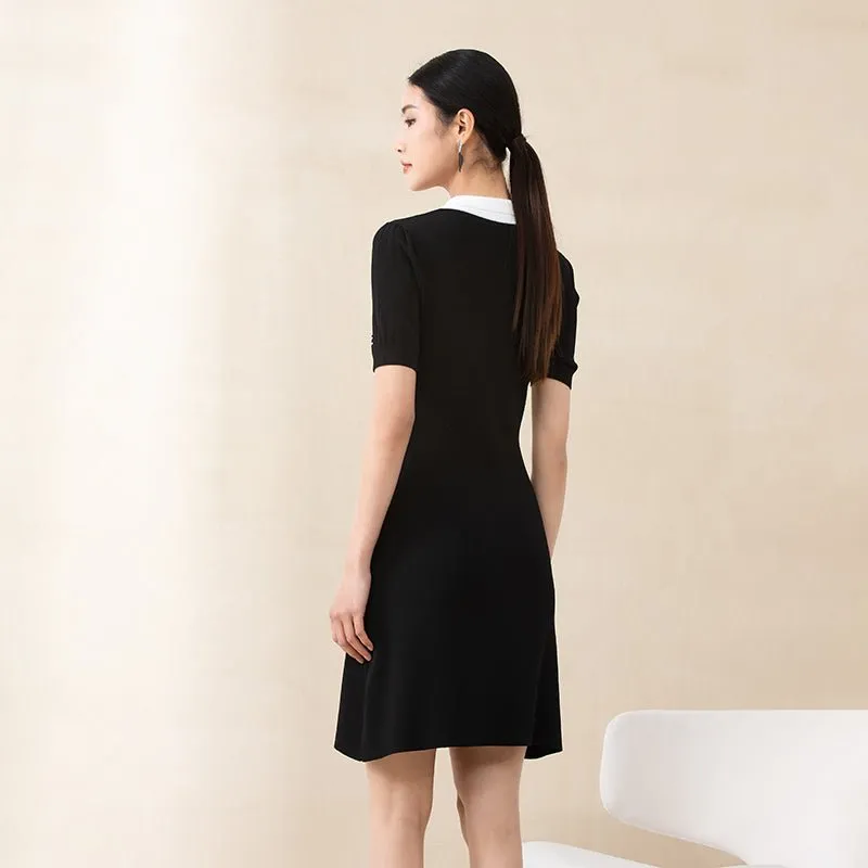 Black Short Sleeve Polo Collar Dress