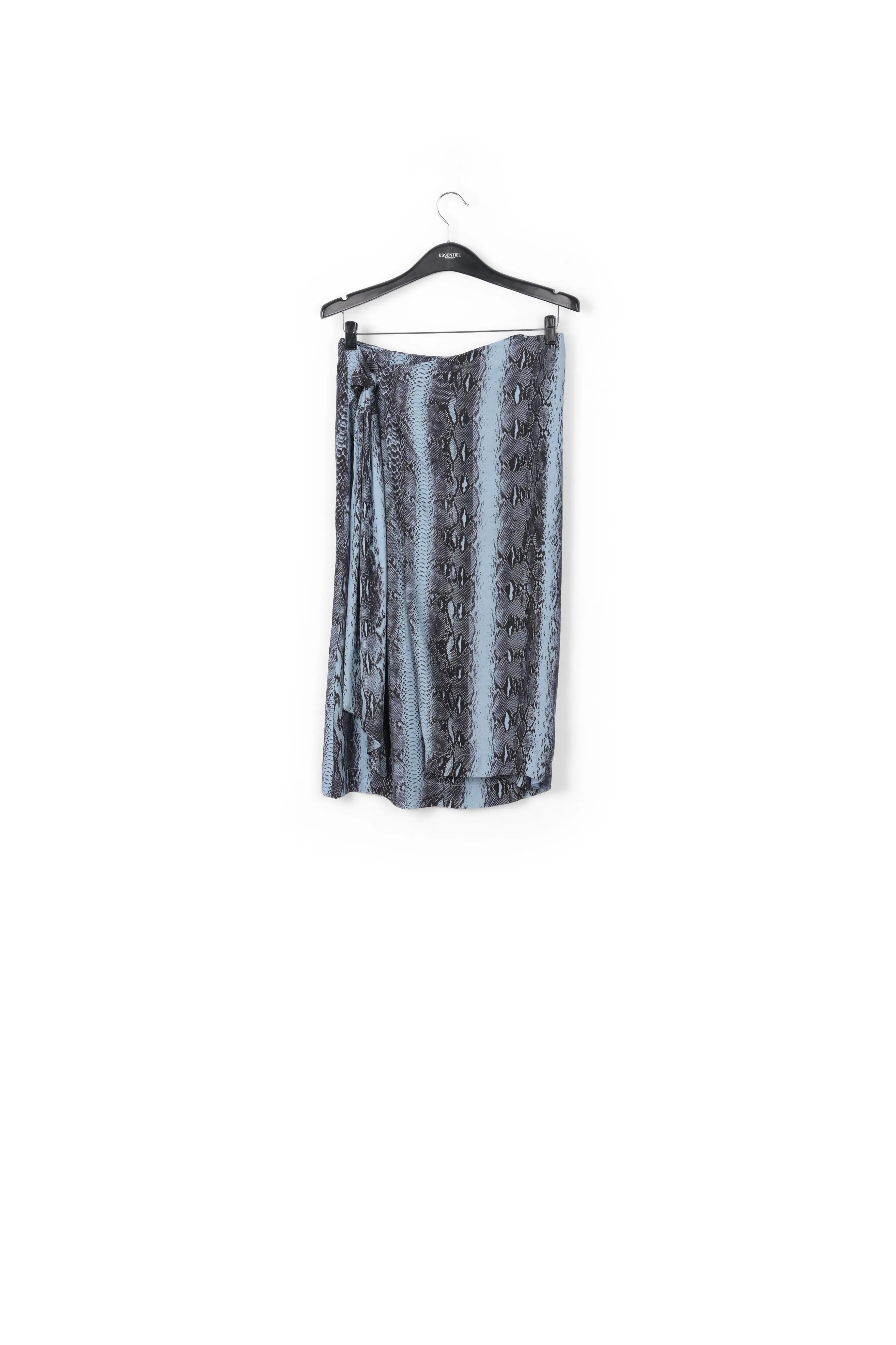 Blue and black snake-print midi skirt