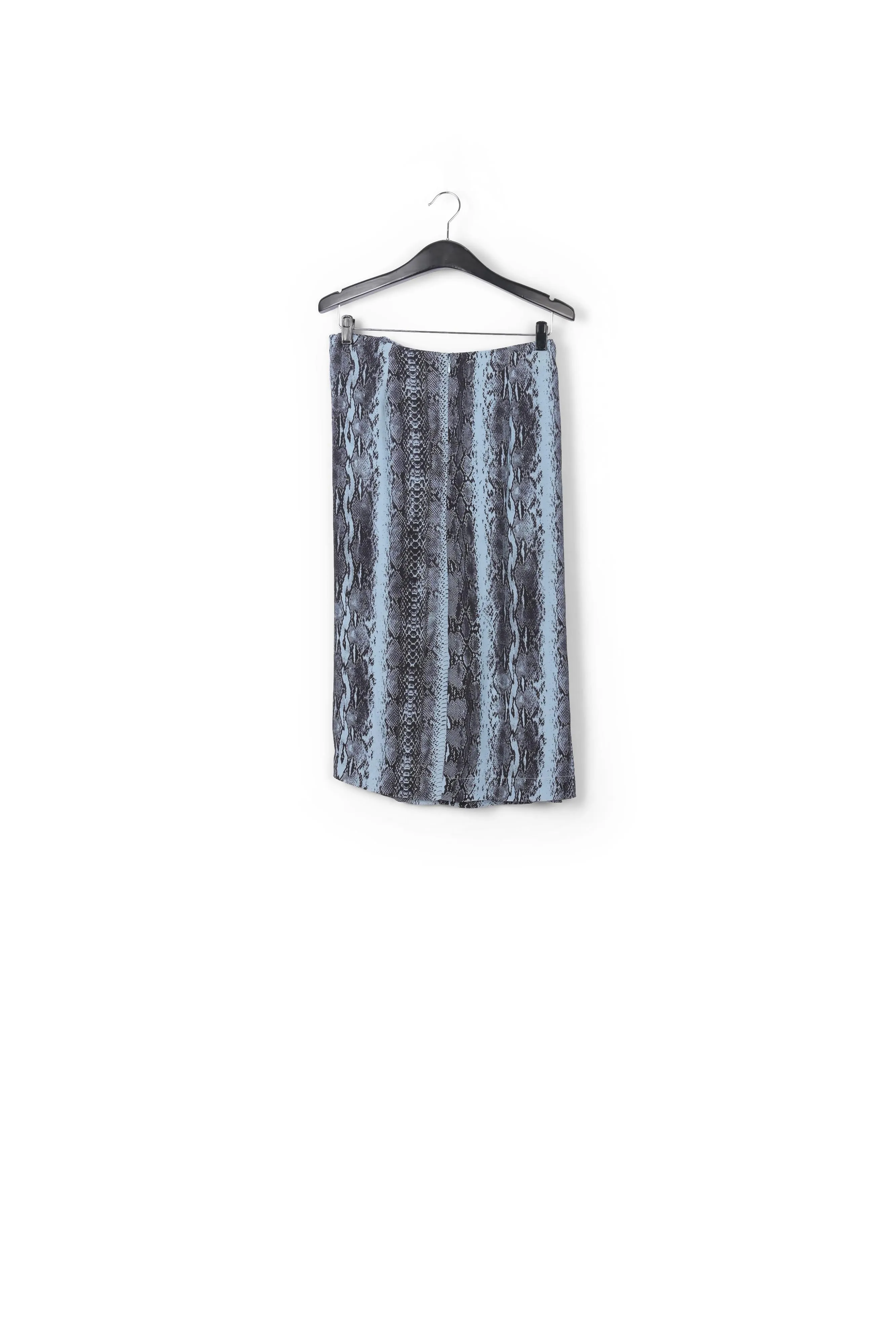 Blue and black snake-print midi skirt