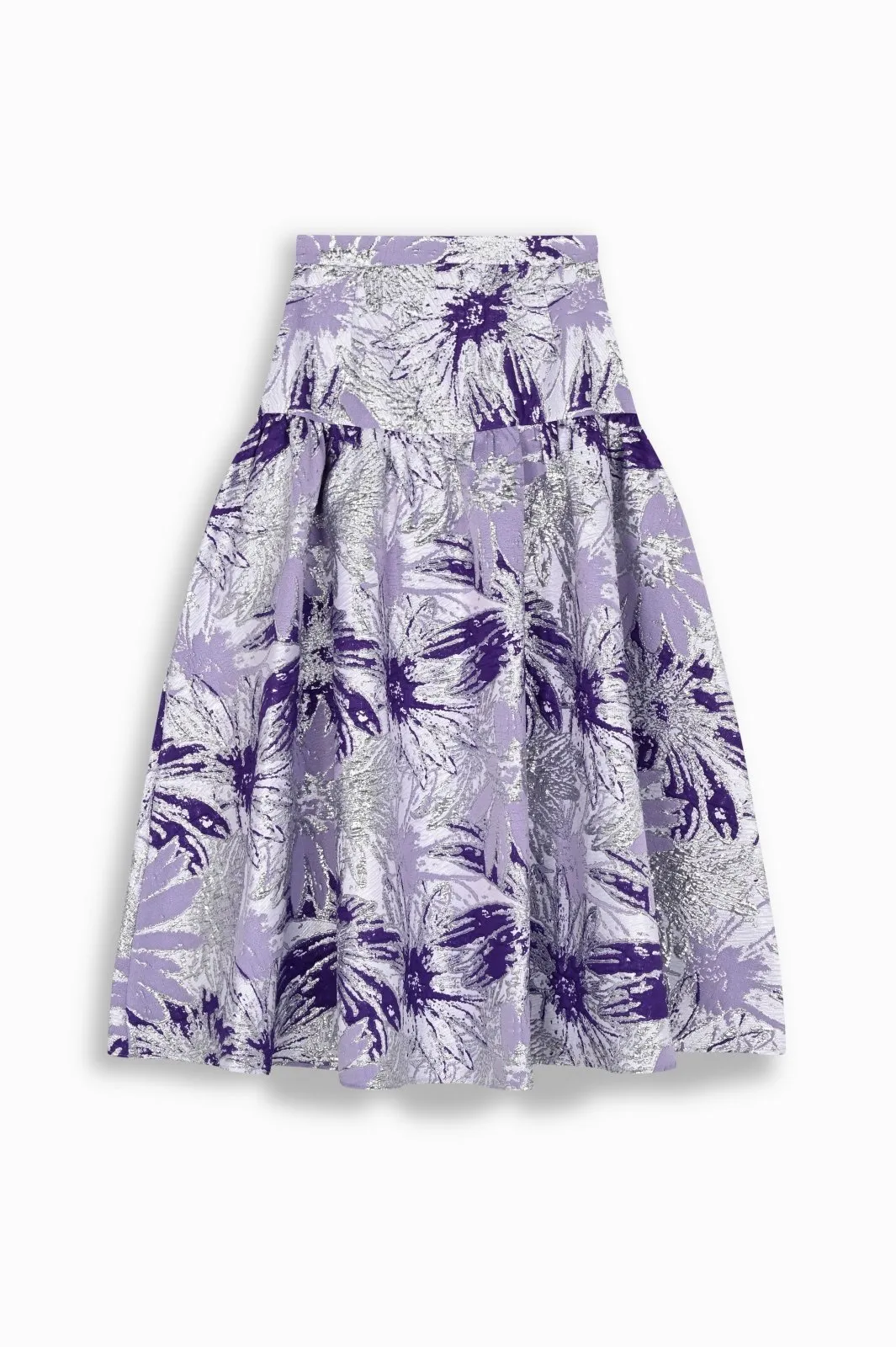 Brocade Tiered Midi Skirt with Floral Design