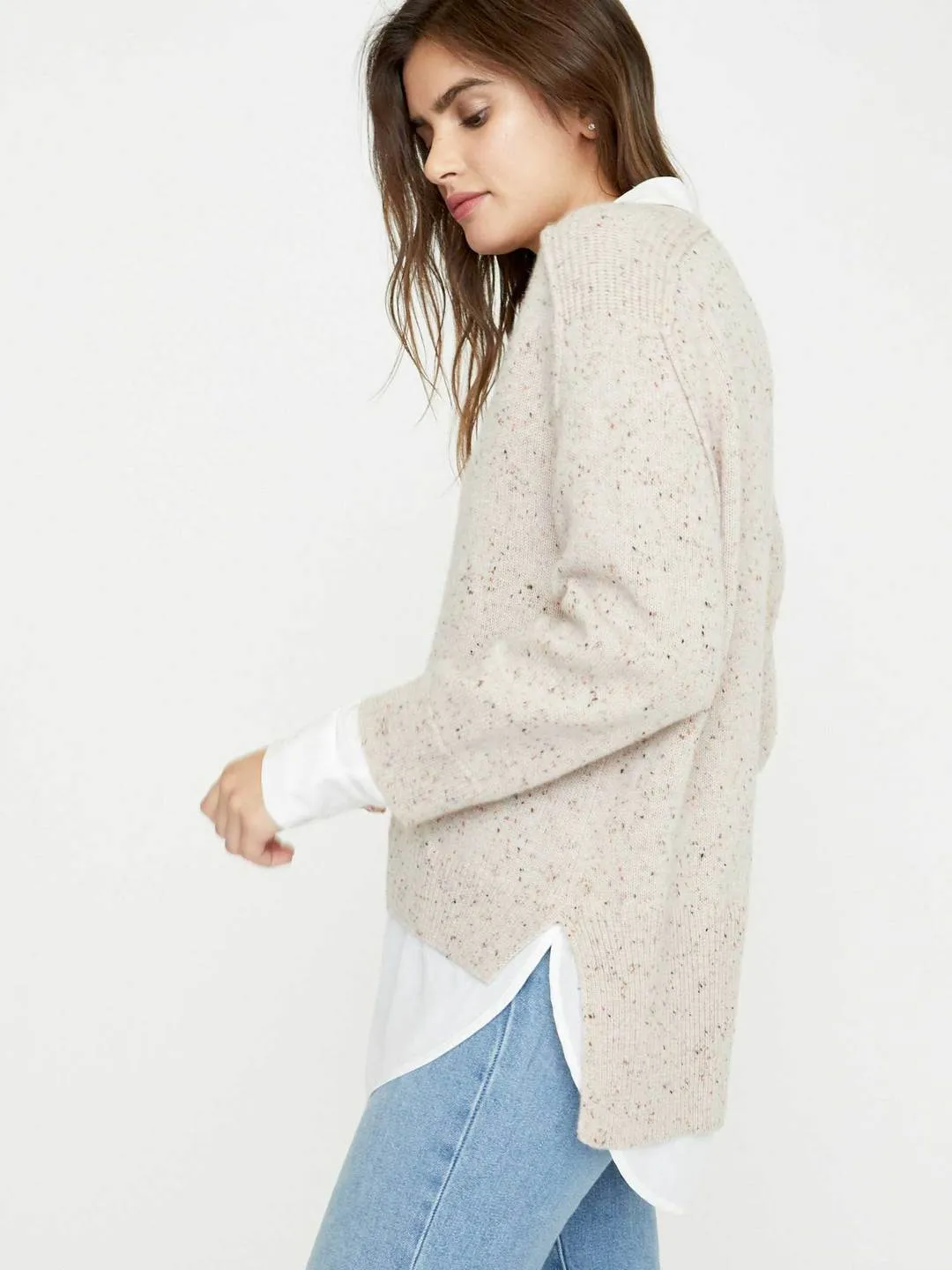 Brochu Walker - V-Neck Layered Pullover in Nude Multi w/ White