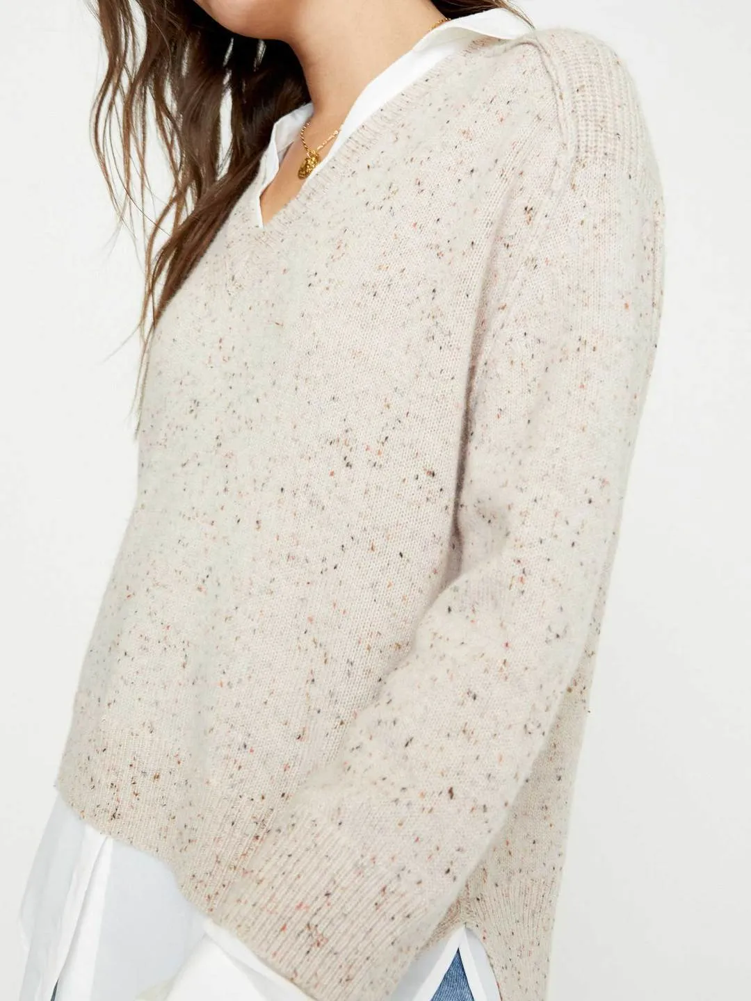 Brochu Walker - V-Neck Layered Pullover in Nude Multi w/ White
