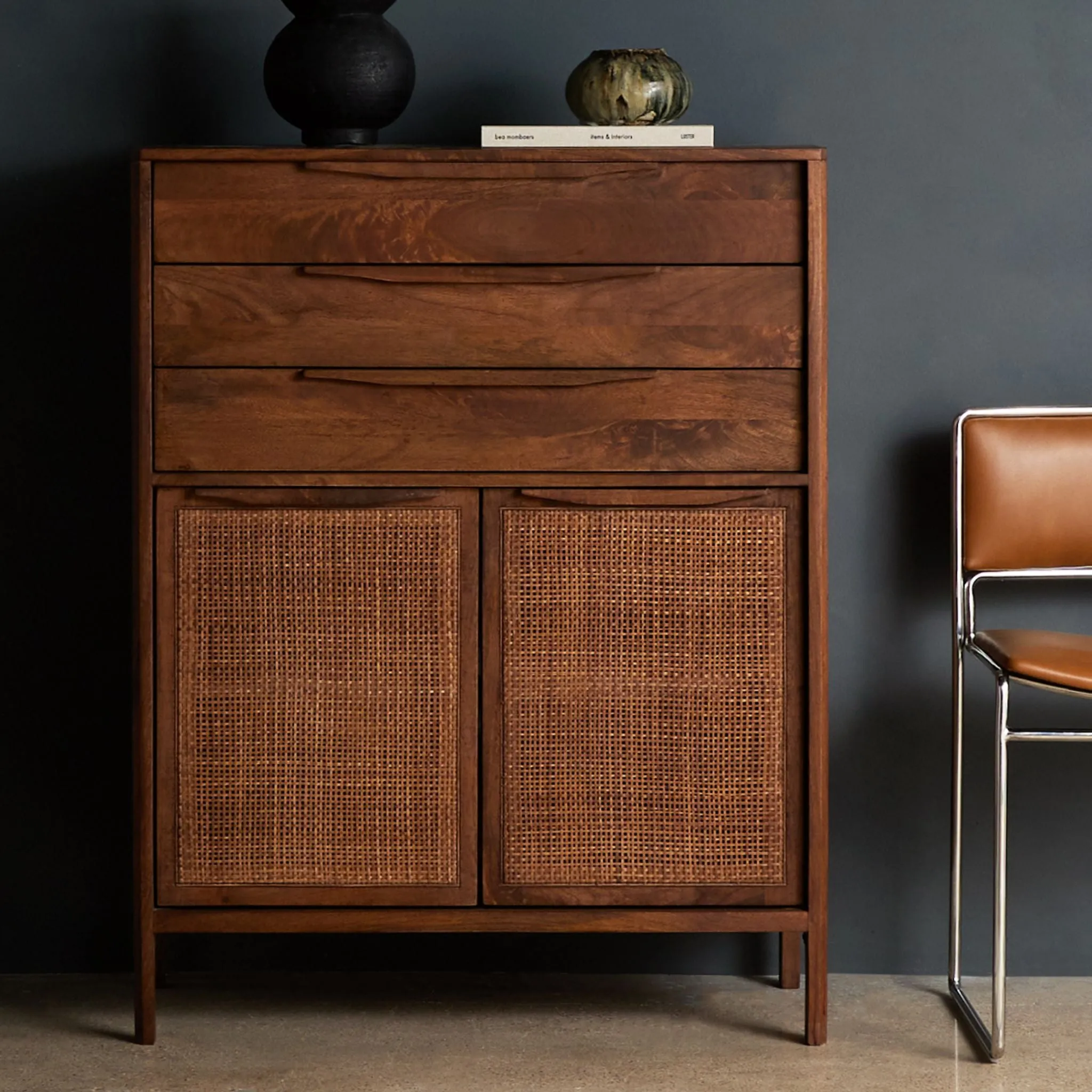 Brown Mango Caned Tall Dresser