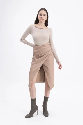 BSL Women Drapped faux leather midi skirt - Greenburgh