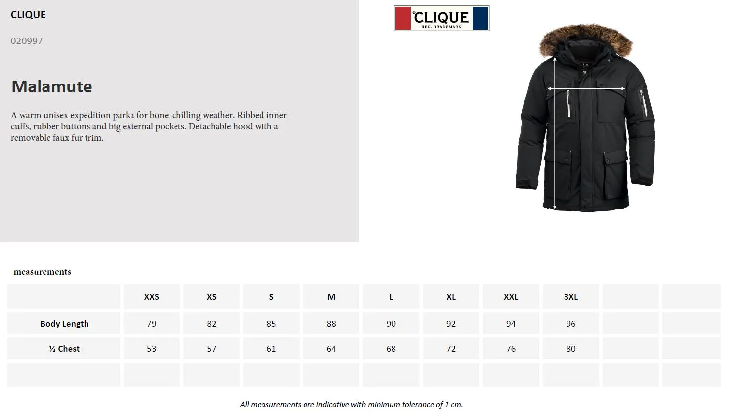 Clique Malamute Heavy Expedition Parka | Winter Coat | Unisex | Red or Black | XXS-3XL