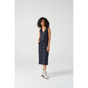Dark Blue Front Button Denim Skirt