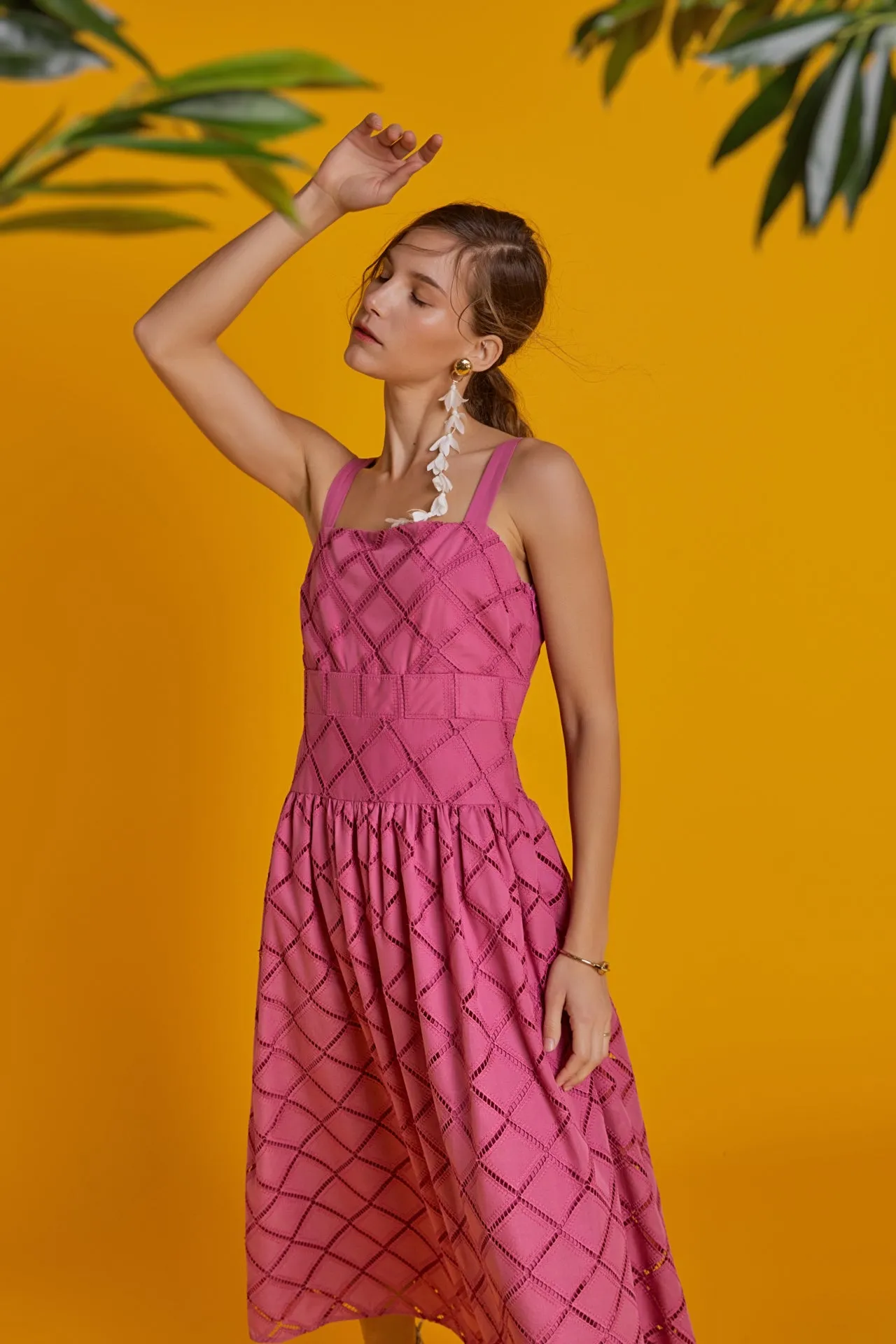 Embroidered Lace Sleeveless Midi Dress