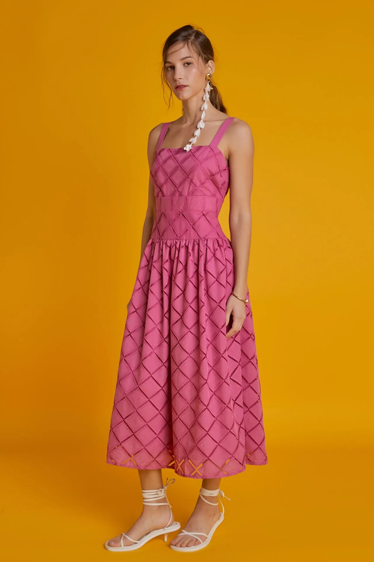 Embroidered Lace Sleeveless Midi Dress