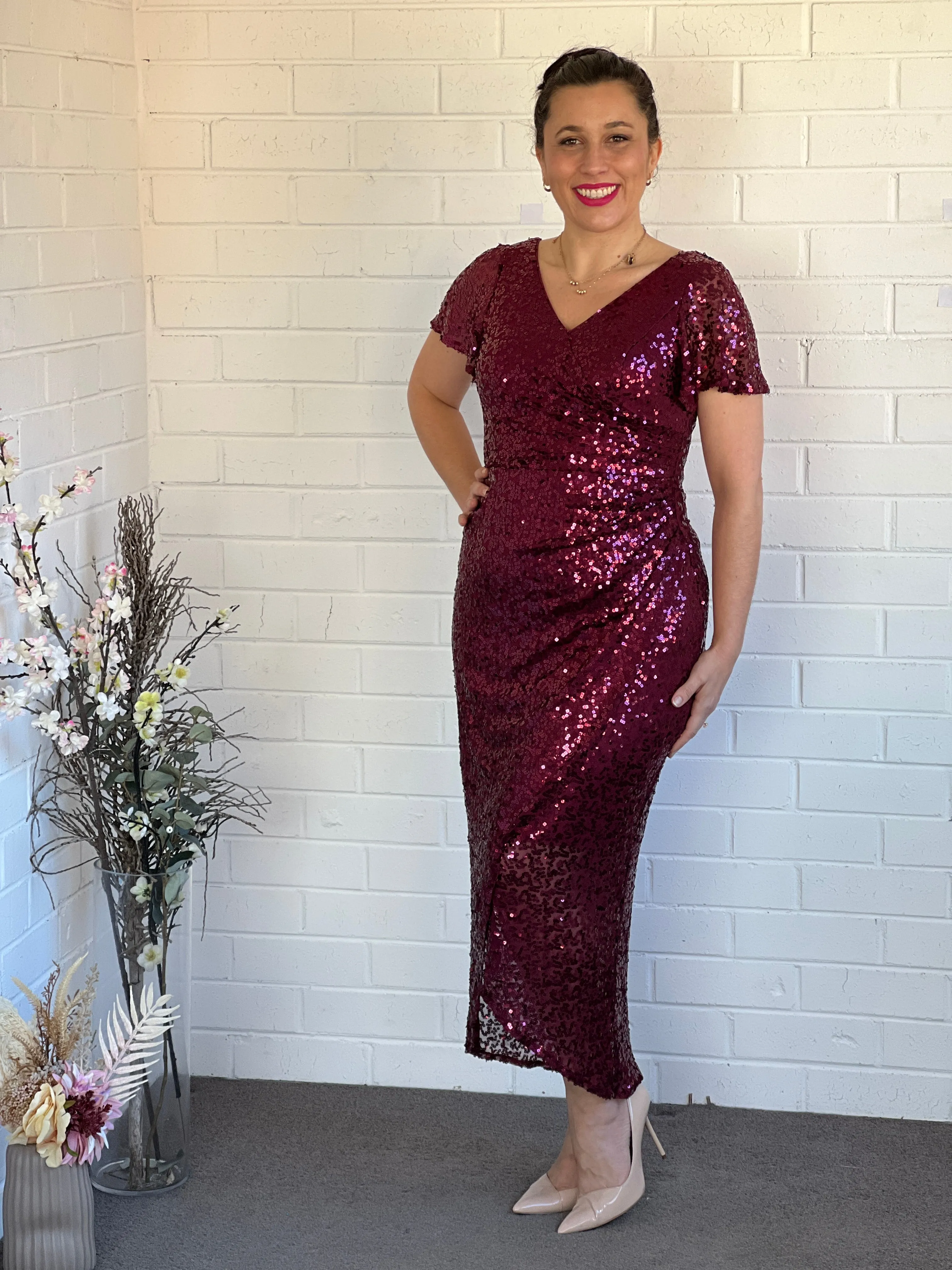 Finn Burgundy Sequin Gown