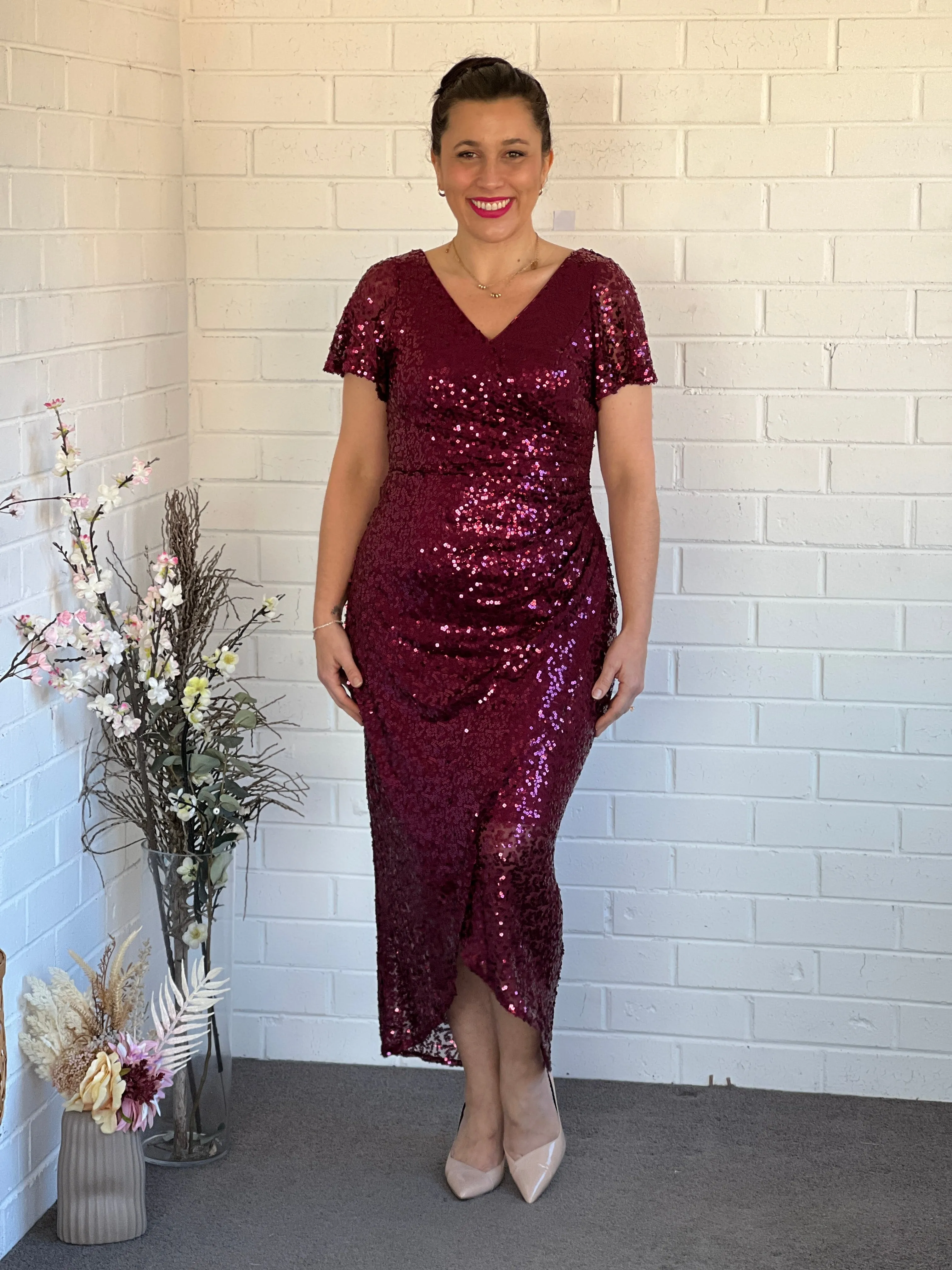 Finn Burgundy Sequin Gown