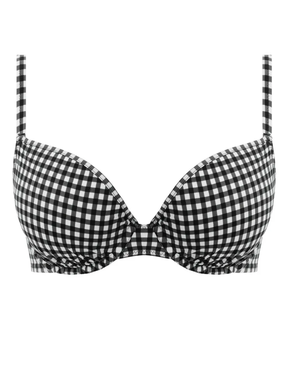 Freya Check In Underwire Molded Bikini Top, Black and White | Check In Freya Bikini Tops