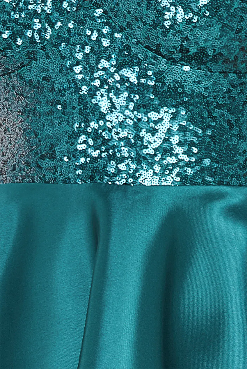Goddiva Sequin And Satin Multilayered Hi-Low Mini Skater Dress