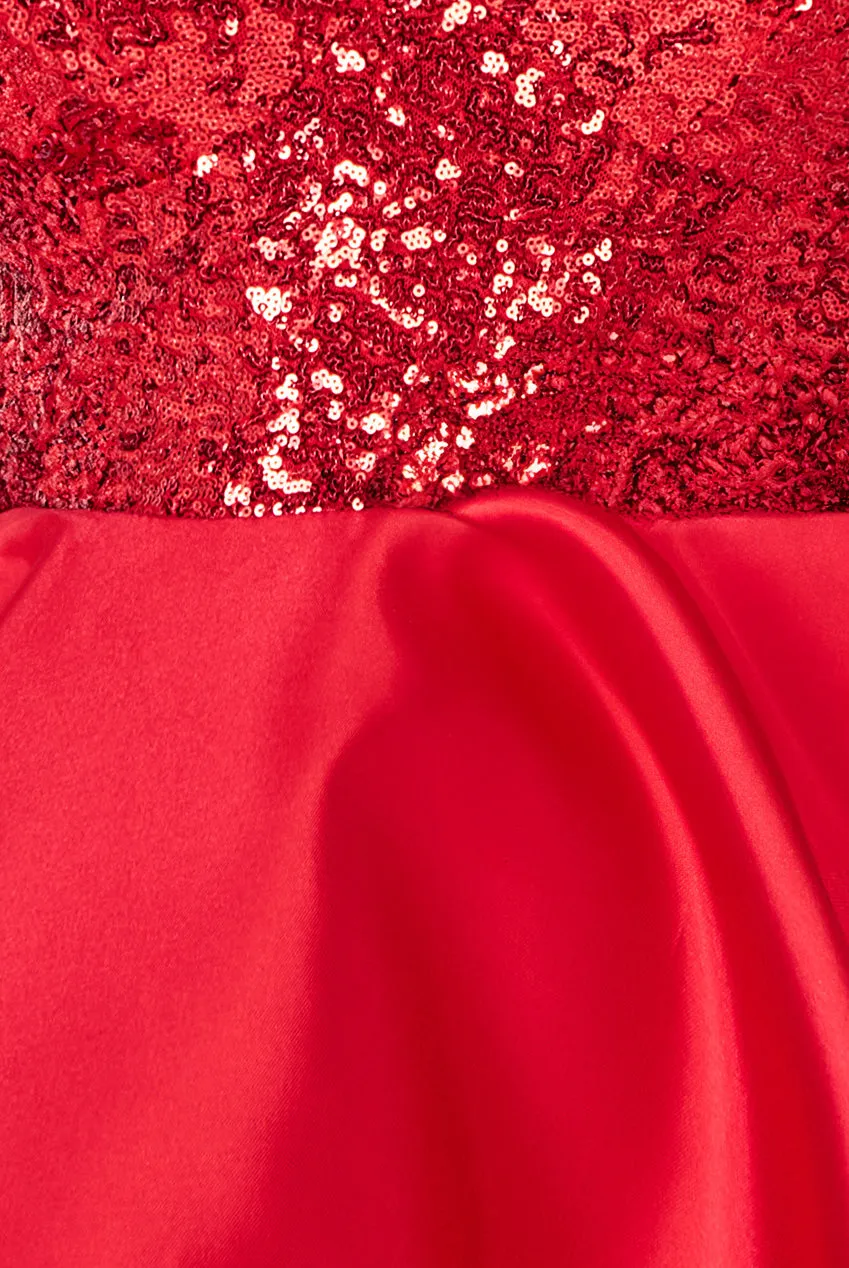 Goddiva Sequin And Satin Multilayered Hi-Low Mini Skater Dress