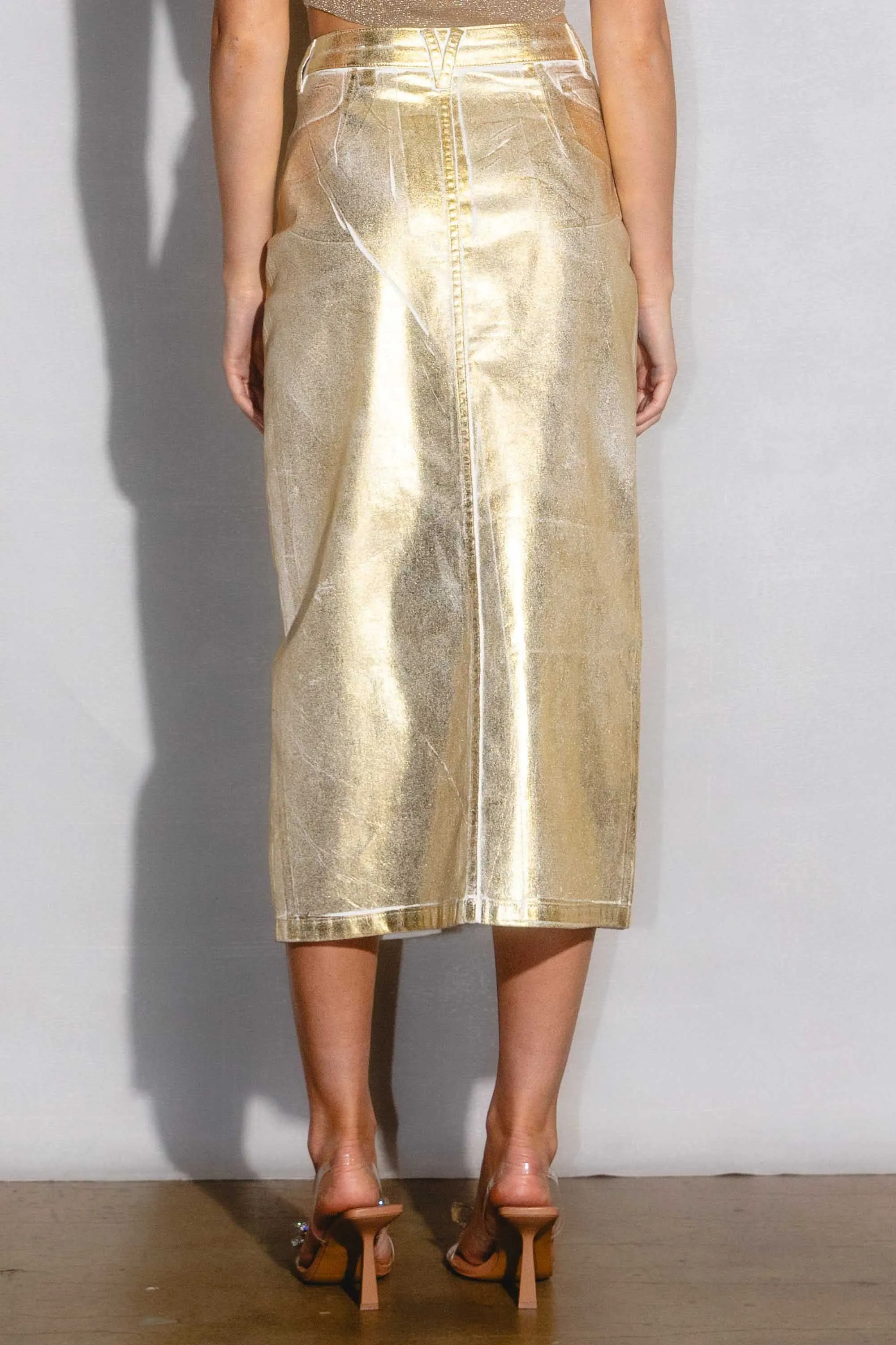Gold Foil Midi Skirt