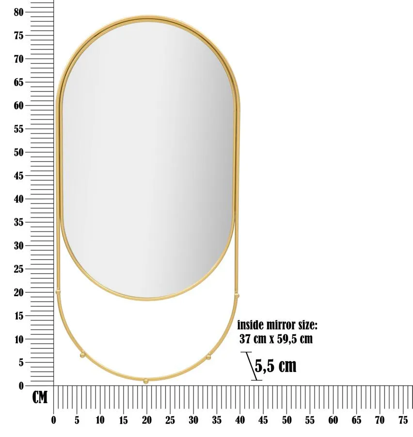 Golden Metal Oval Wall Mirror