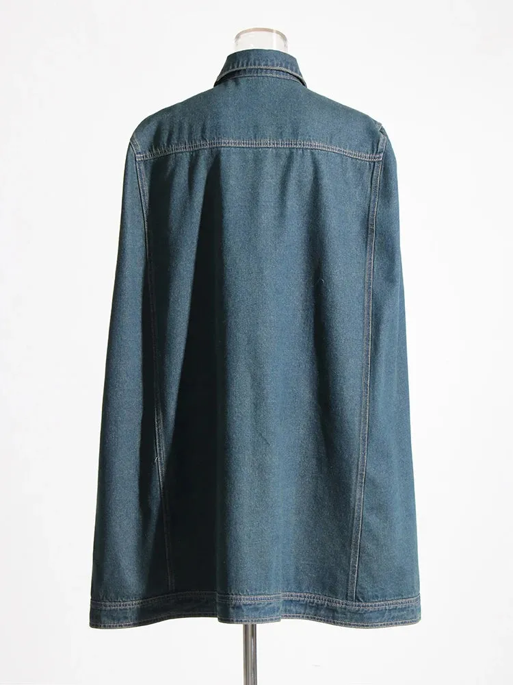 HEYFANCYSTYLE Denim Batwing Sleeve Cape Coat