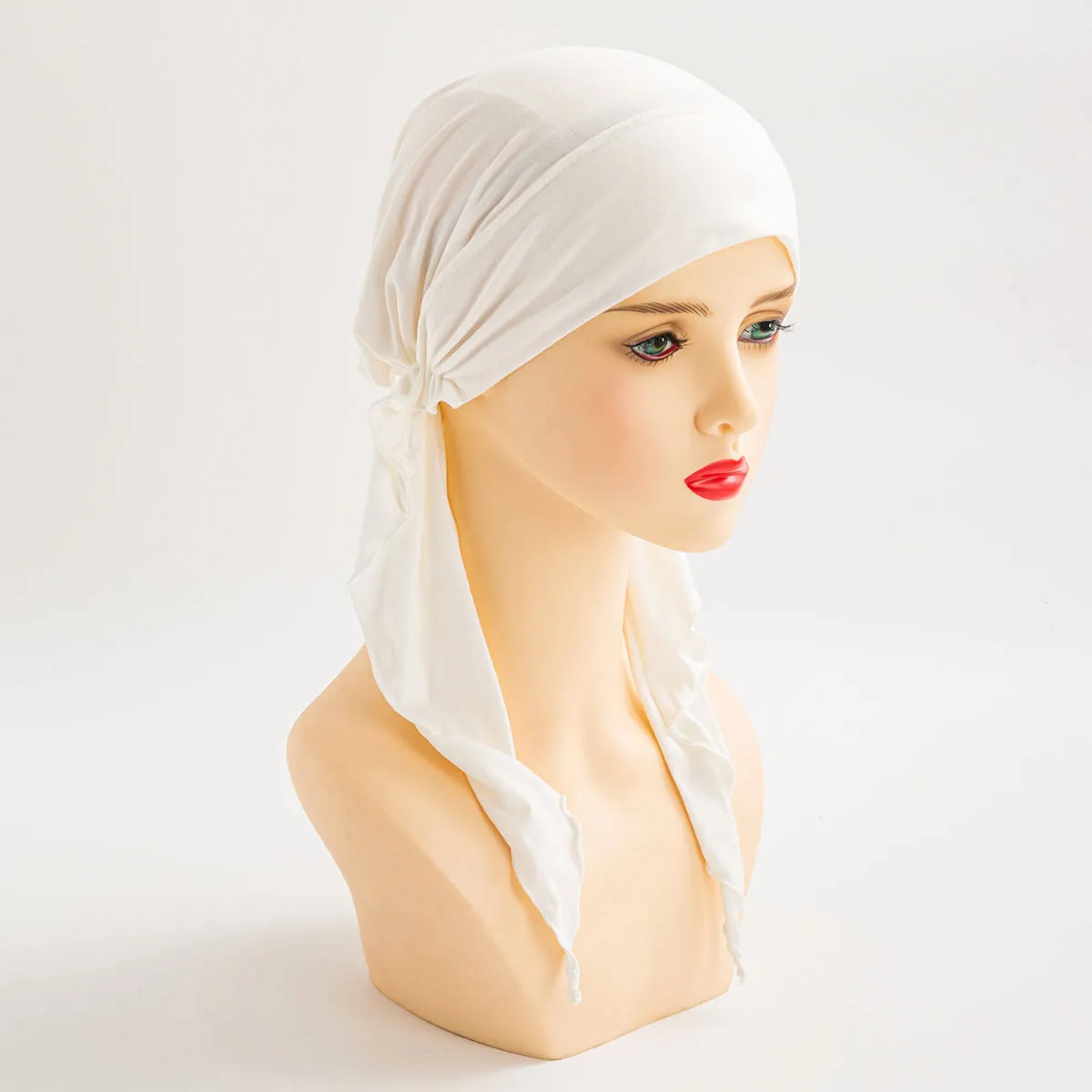 HX-01   Multicolor headscarf hat curved hat solid color headscarf hat Muslim ladies hat long tail hat fashionable headband female style plain hijab  instant hijab