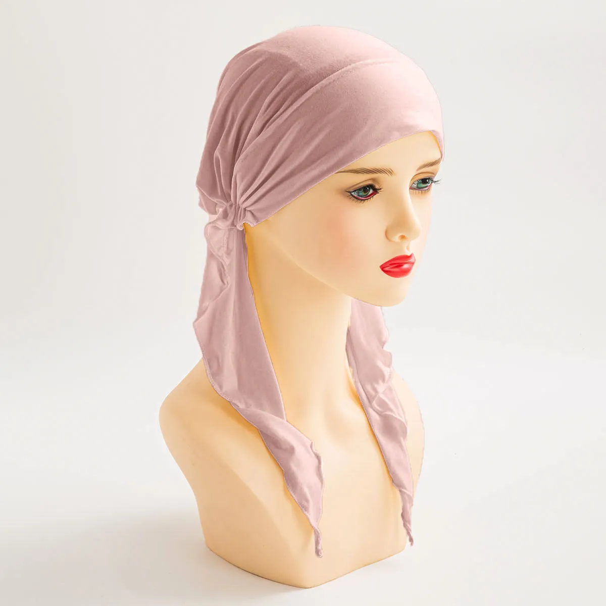 HX-01   Multicolor headscarf hat curved hat solid color headscarf hat Muslim ladies hat long tail hat fashionable headband female style plain hijab  instant hijab