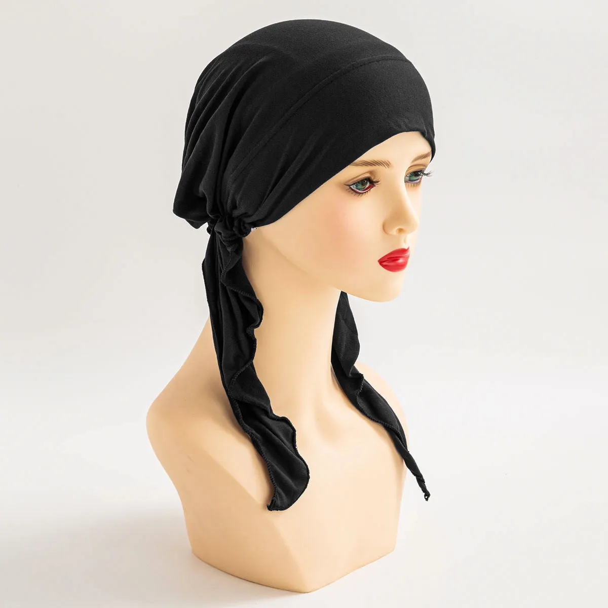 HX-01   Multicolor headscarf hat curved hat solid color headscarf hat Muslim ladies hat long tail hat fashionable headband female style plain hijab  instant hijab