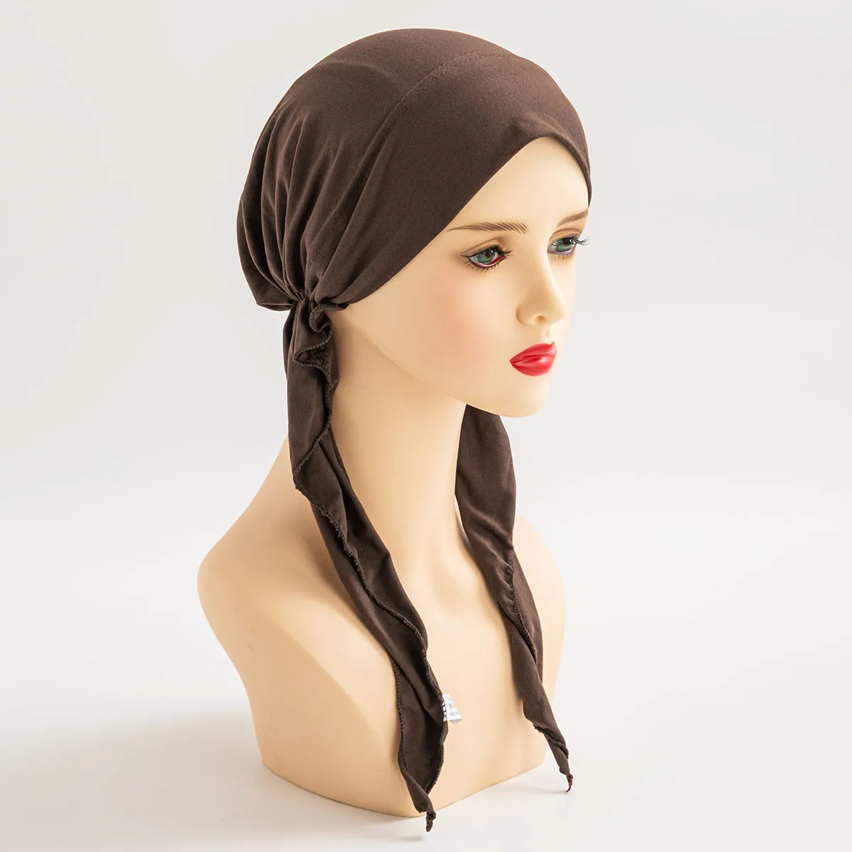 HX-01   Multicolor headscarf hat curved hat solid color headscarf hat Muslim ladies hat long tail hat fashionable headband female style plain hijab  instant hijab