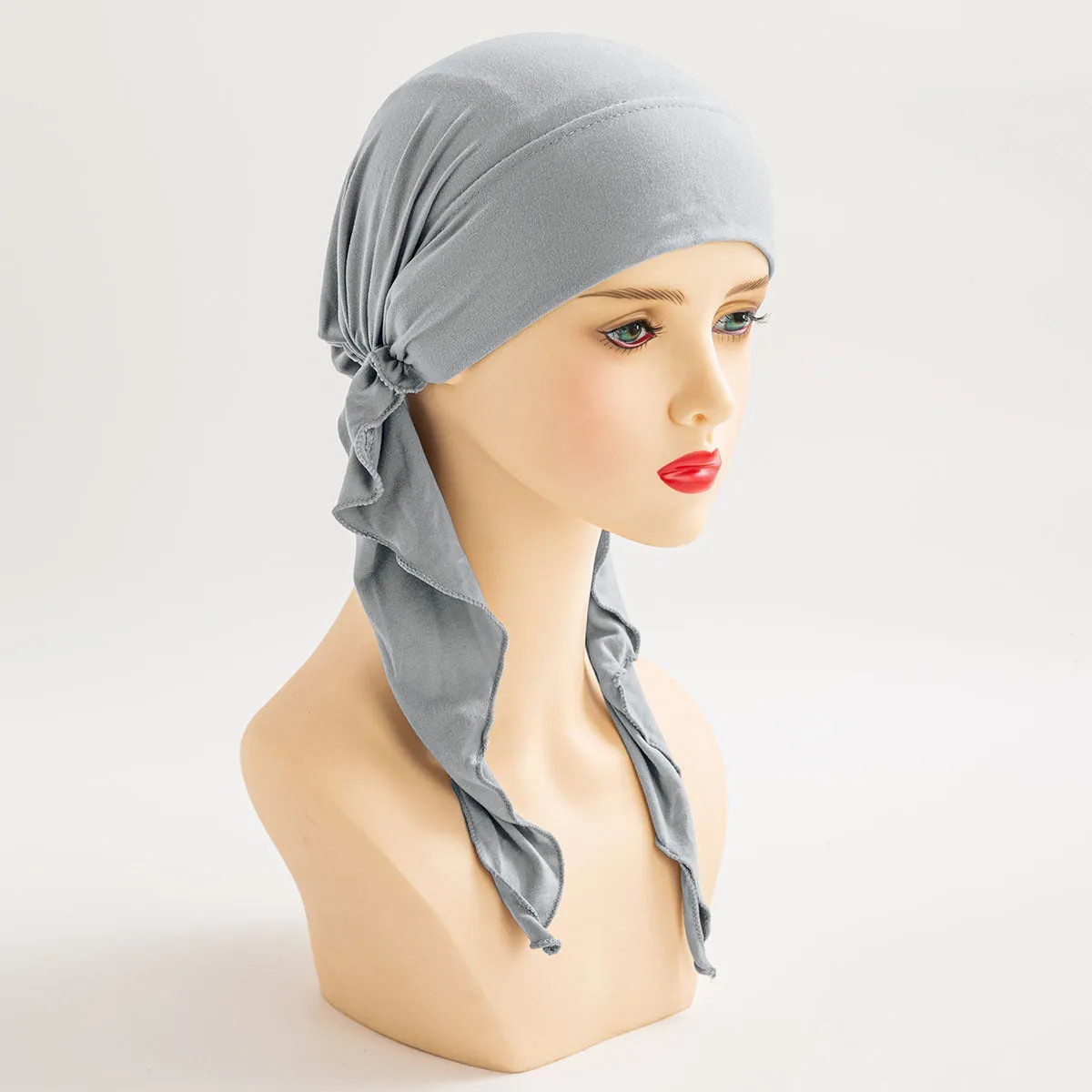 HX-01   Multicolor headscarf hat curved hat solid color headscarf hat Muslim ladies hat long tail hat fashionable headband female style plain hijab  instant hijab