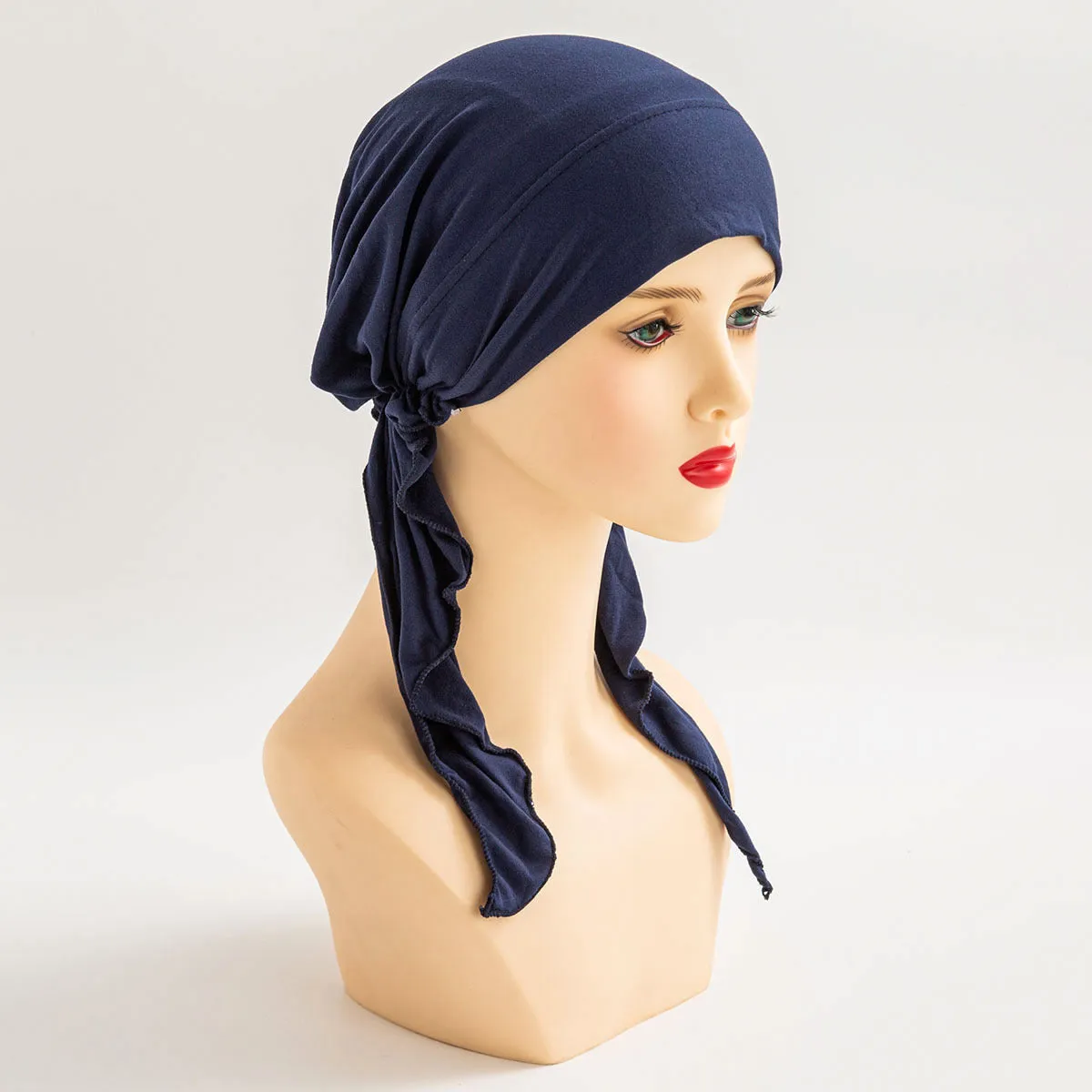HX-01   Multicolor headscarf hat curved hat solid color headscarf hat Muslim ladies hat long tail hat fashionable headband female style plain hijab  instant hijab