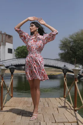 Indian Blossom: Claudia Red Floral Cotton Mini Dress