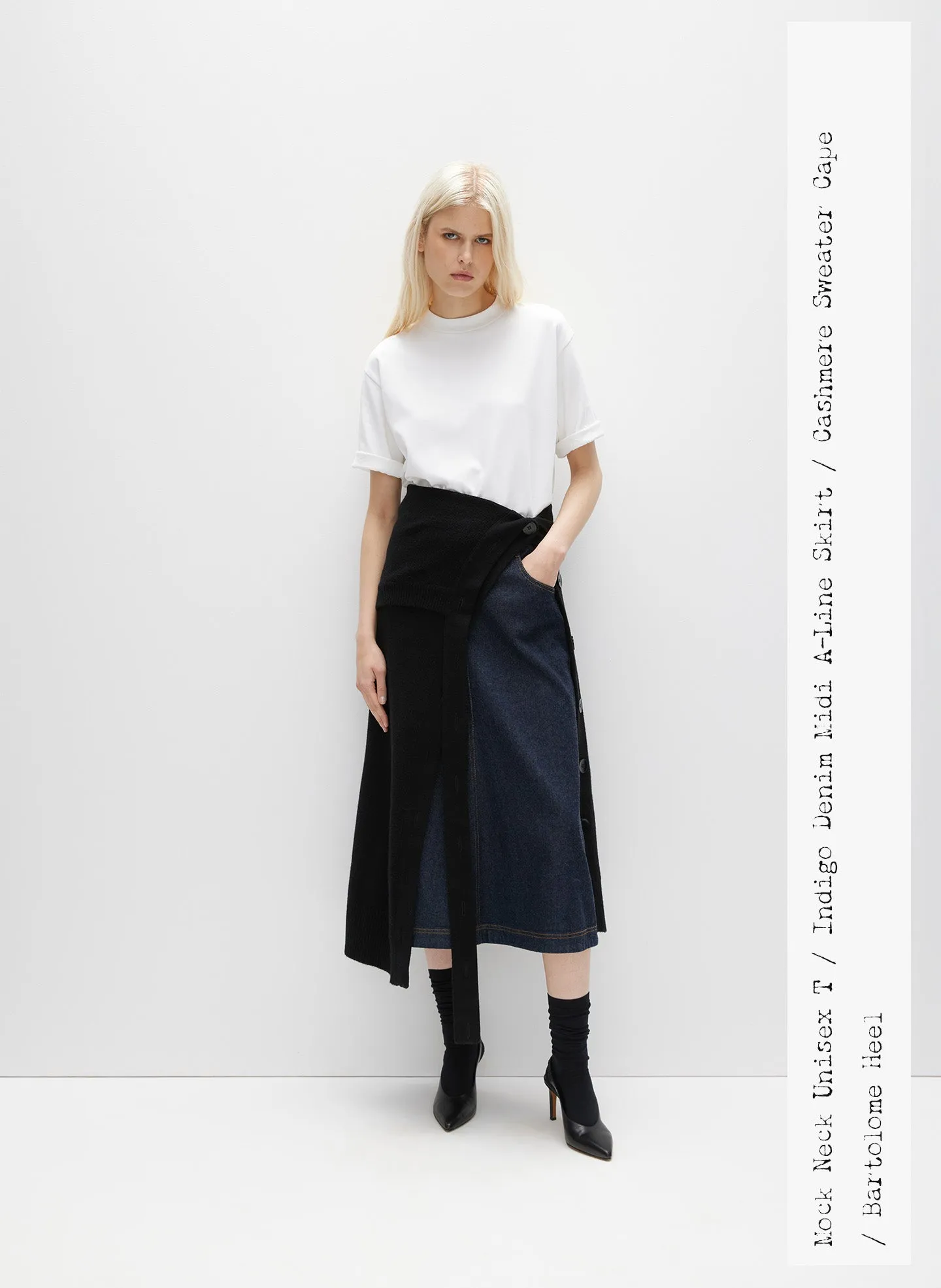 Indigo Denim Midi A-Line Skirt