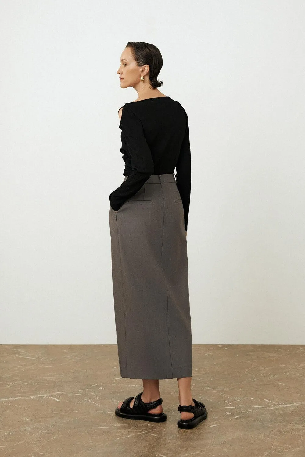 Ines Pencil Side Slit Twill Skirt