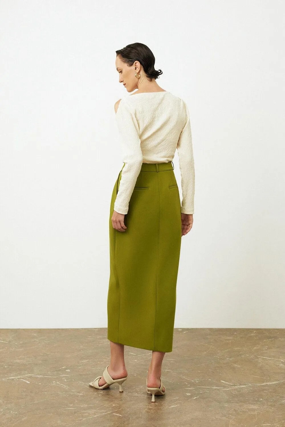 Ines Pencil Side Slit Twill Skirt