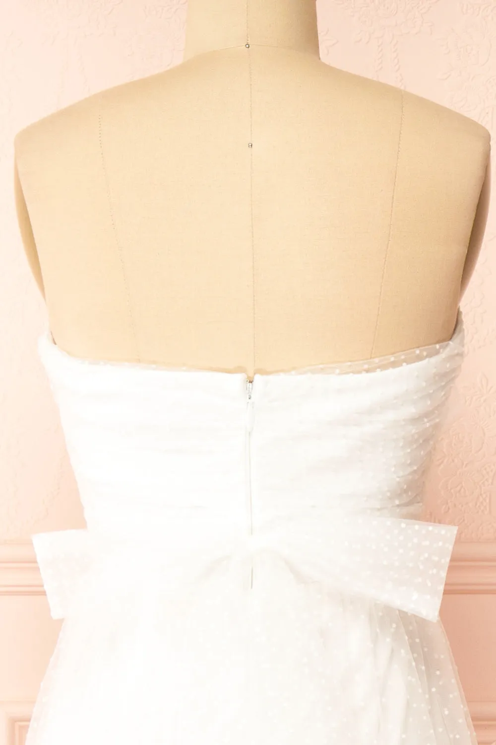 Joanna | White Polka Dot Strapless Midi Dress