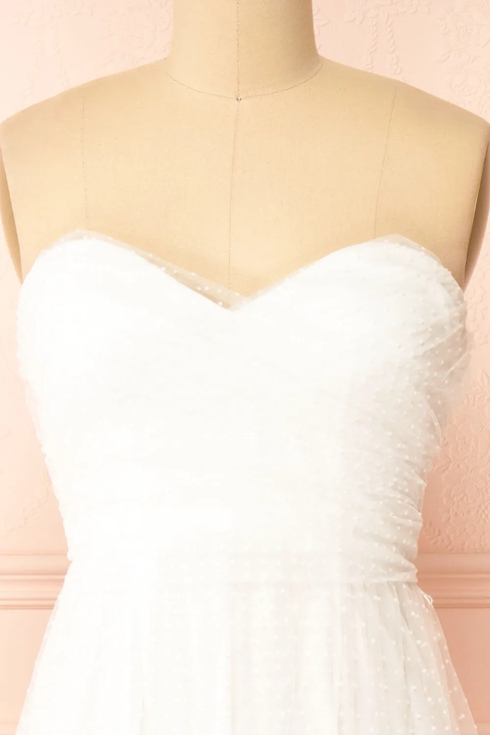 Joanna | White Polka Dot Strapless Midi Dress