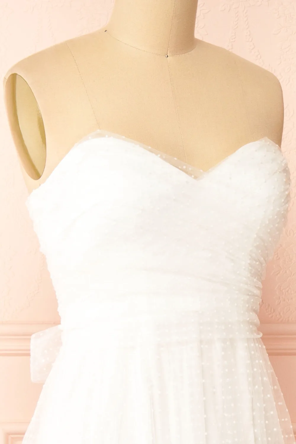 Joanna | White Polka Dot Strapless Midi Dress