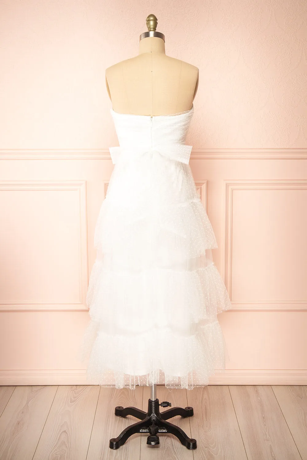 Joanna | White Polka Dot Strapless Midi Dress