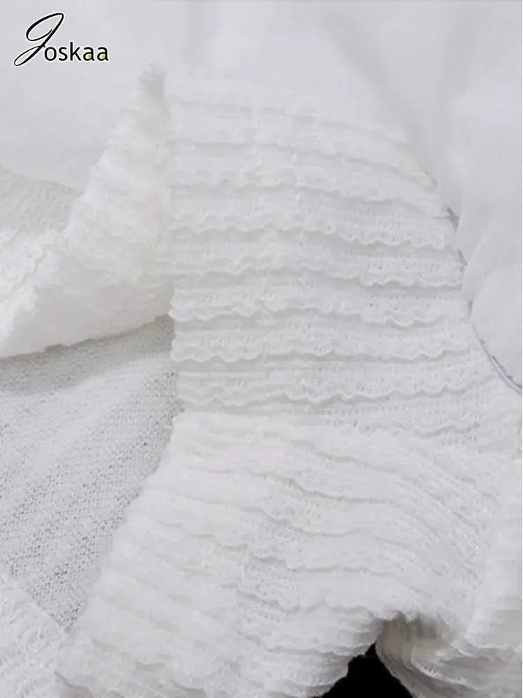 Joskaa Knit Splice White 2 Piece Sets Women Outfit Sexy Long Sleeve Tops and Mini Tiered Skirts Suits 2024 Summer Nightclub Wear