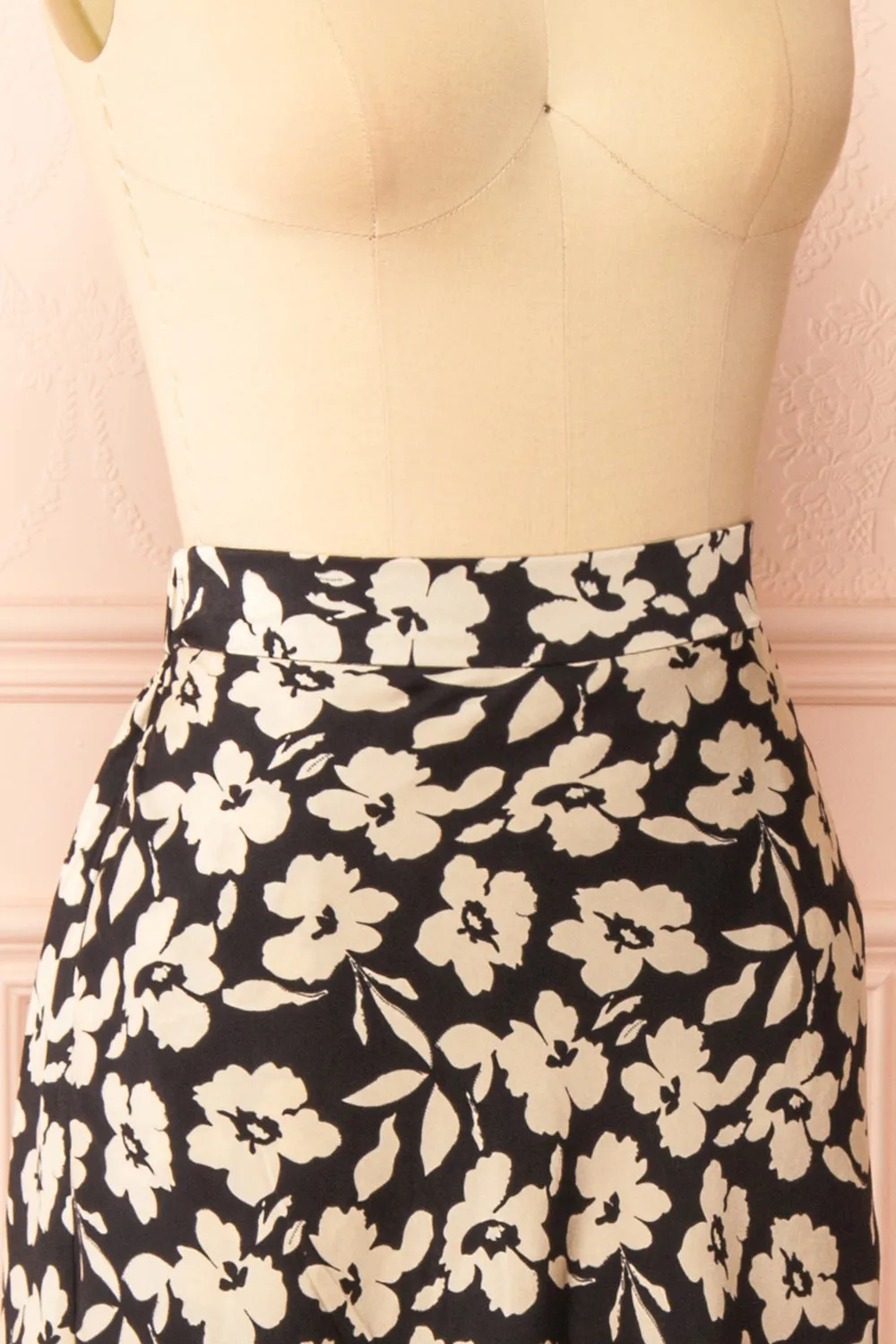 Kelly Black | Floral Satin Midi Skirt w/ Pockets