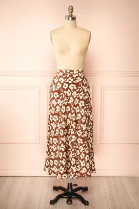 Kelly Brown | Floral Satin Midi Skirt w/ Pockets