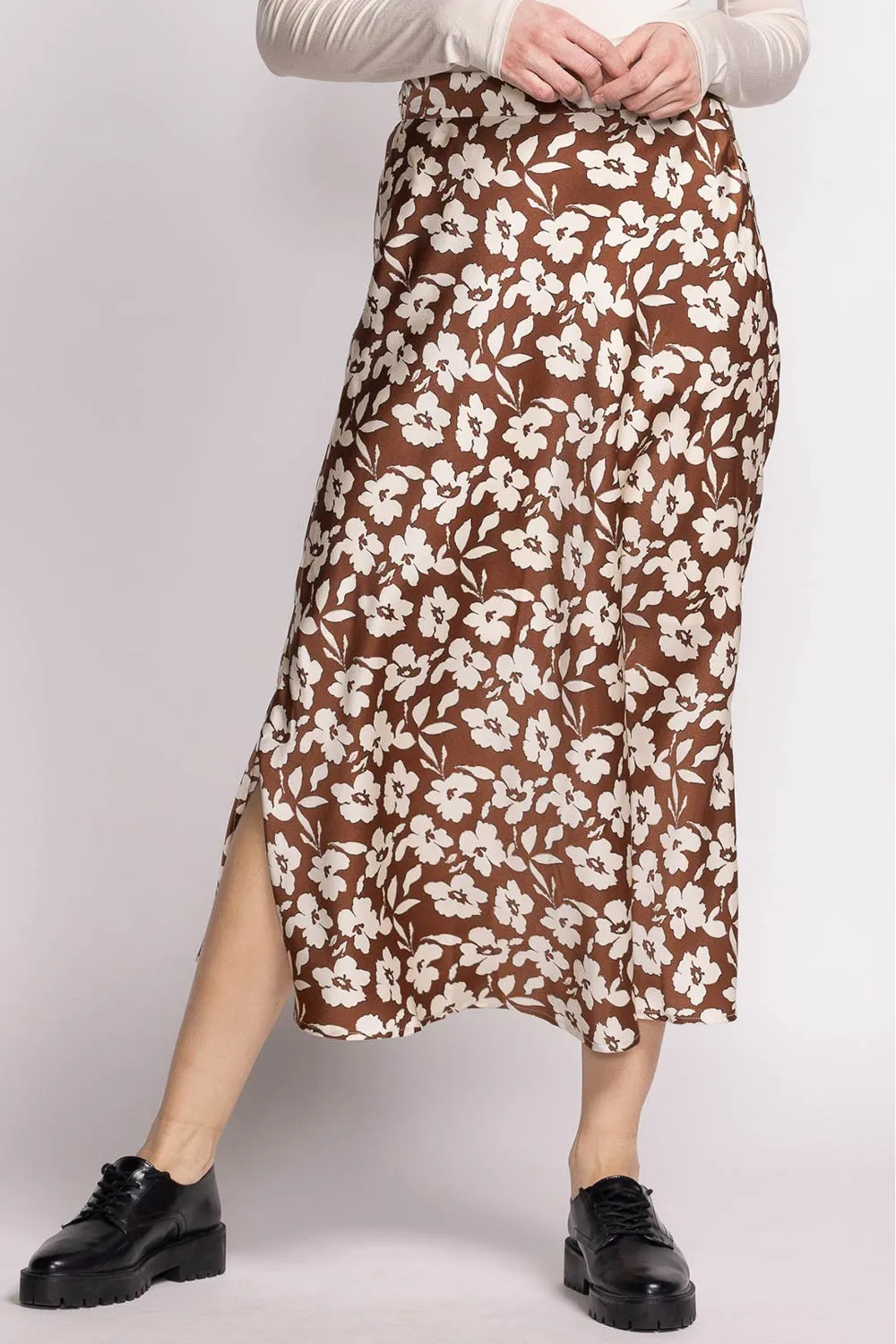 Kelly Brown | Floral Satin Midi Skirt w/ Pockets