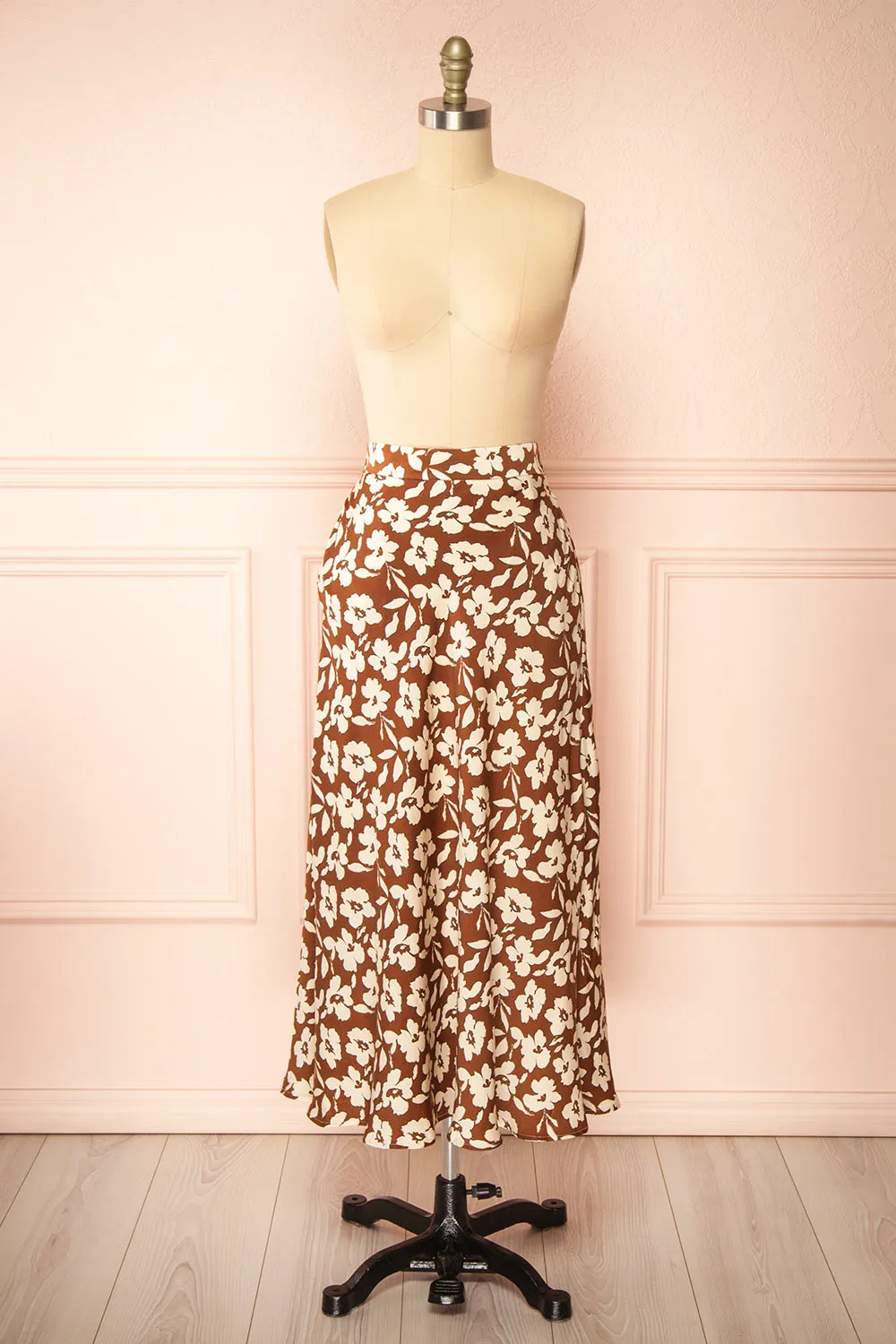 Kelly Brown | Floral Satin Midi Skirt w/ Pockets