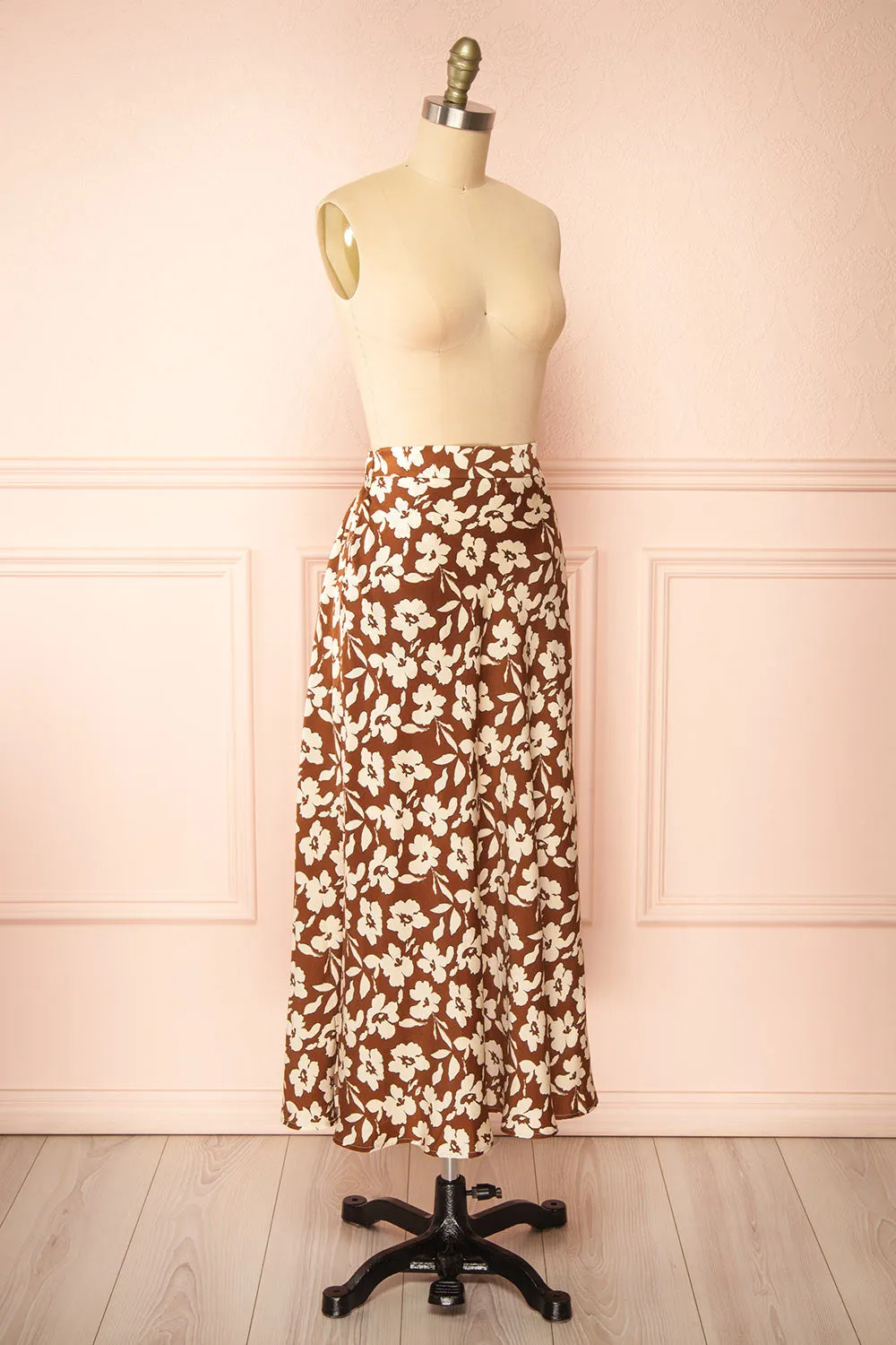 Kelly Brown | Floral Satin Midi Skirt w/ Pockets