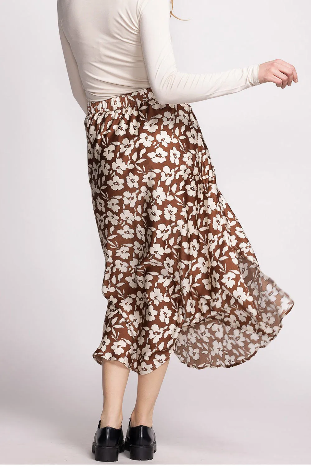 Kelly Brown | Floral Satin Midi Skirt w/ Pockets