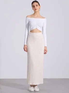 Knitted Textured Solid Color Slit Maxi Pencil Skirt