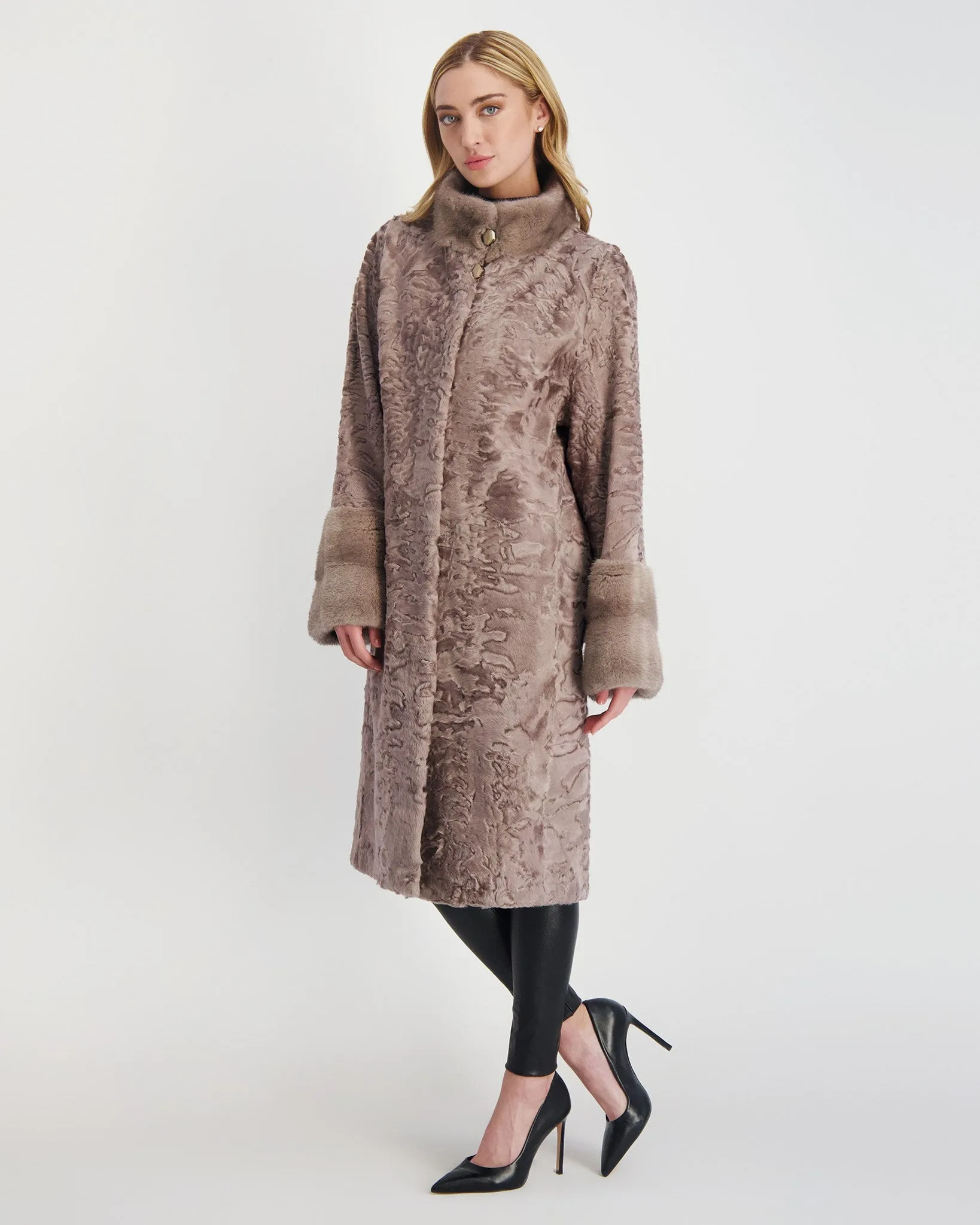 Lamb Short Coat with Mink Trim