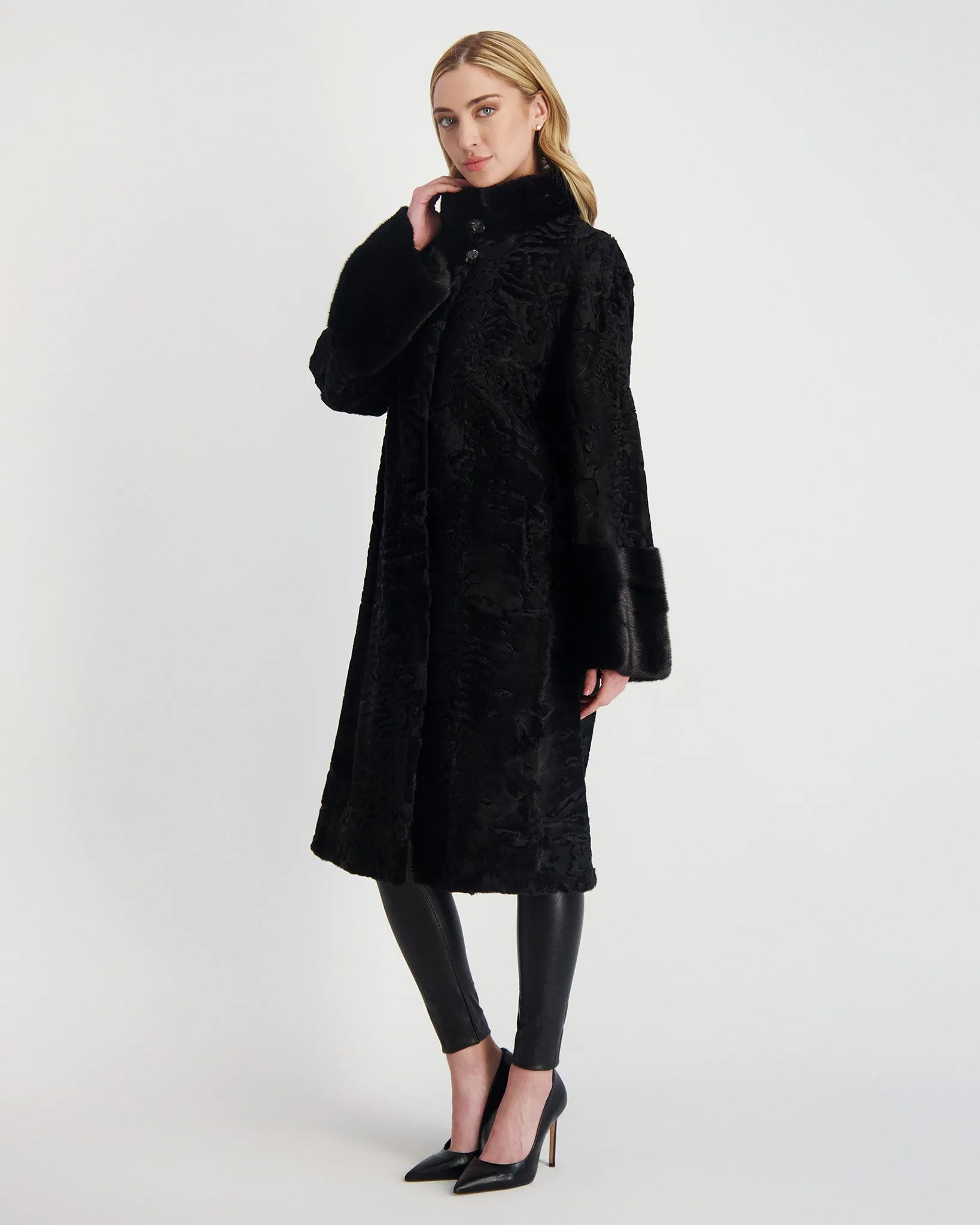 Lamb Short Coat with Mink Trim