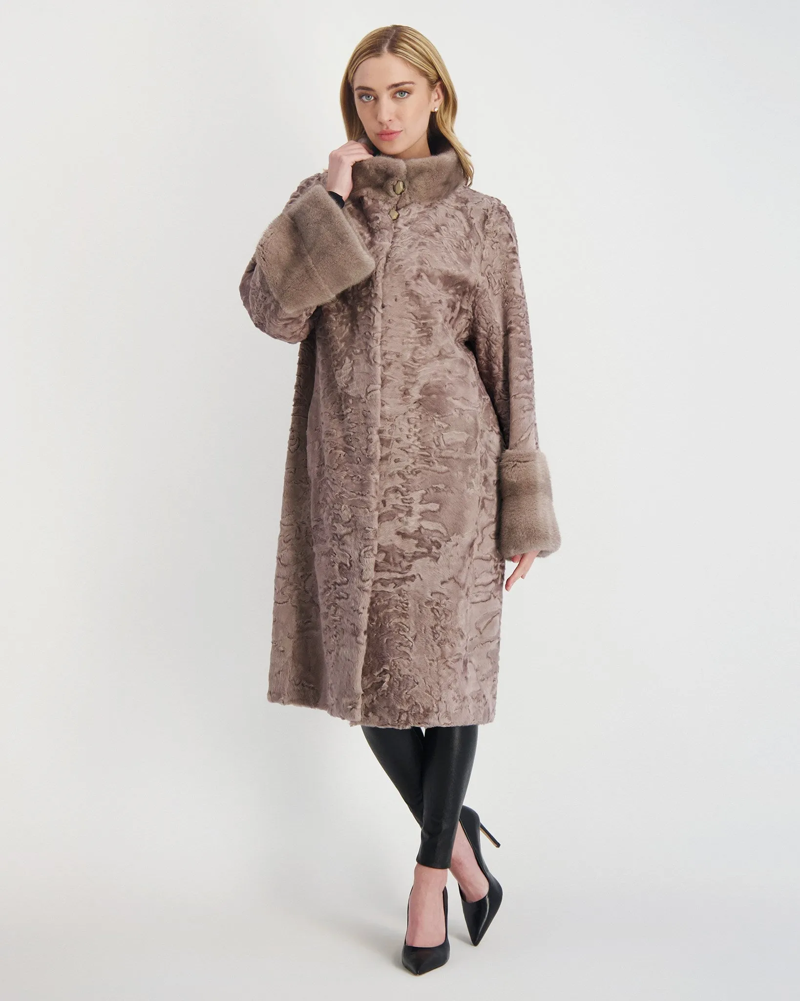 Lamb Short Coat with Mink Trim