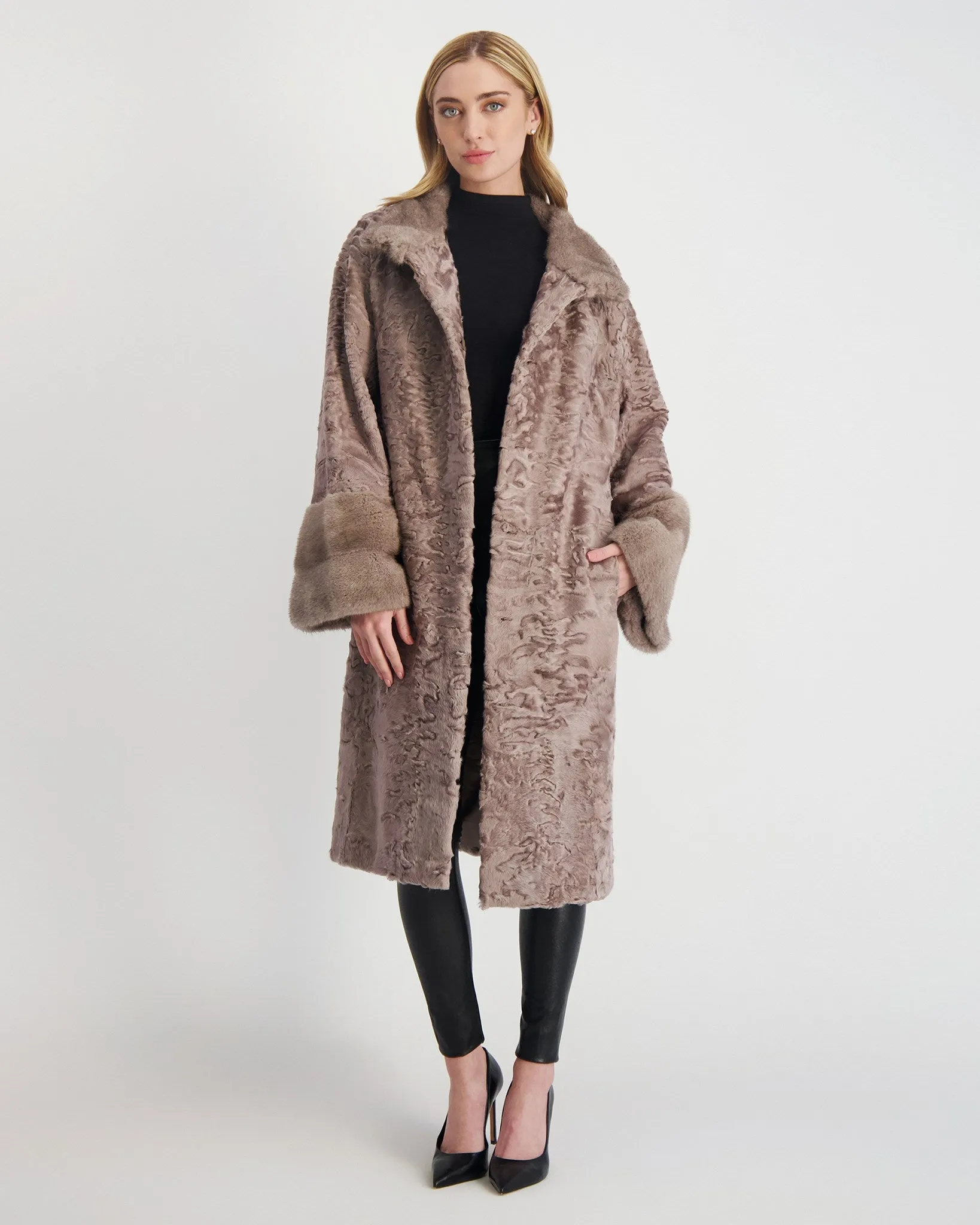 Lamb Short Coat with Mink Trim