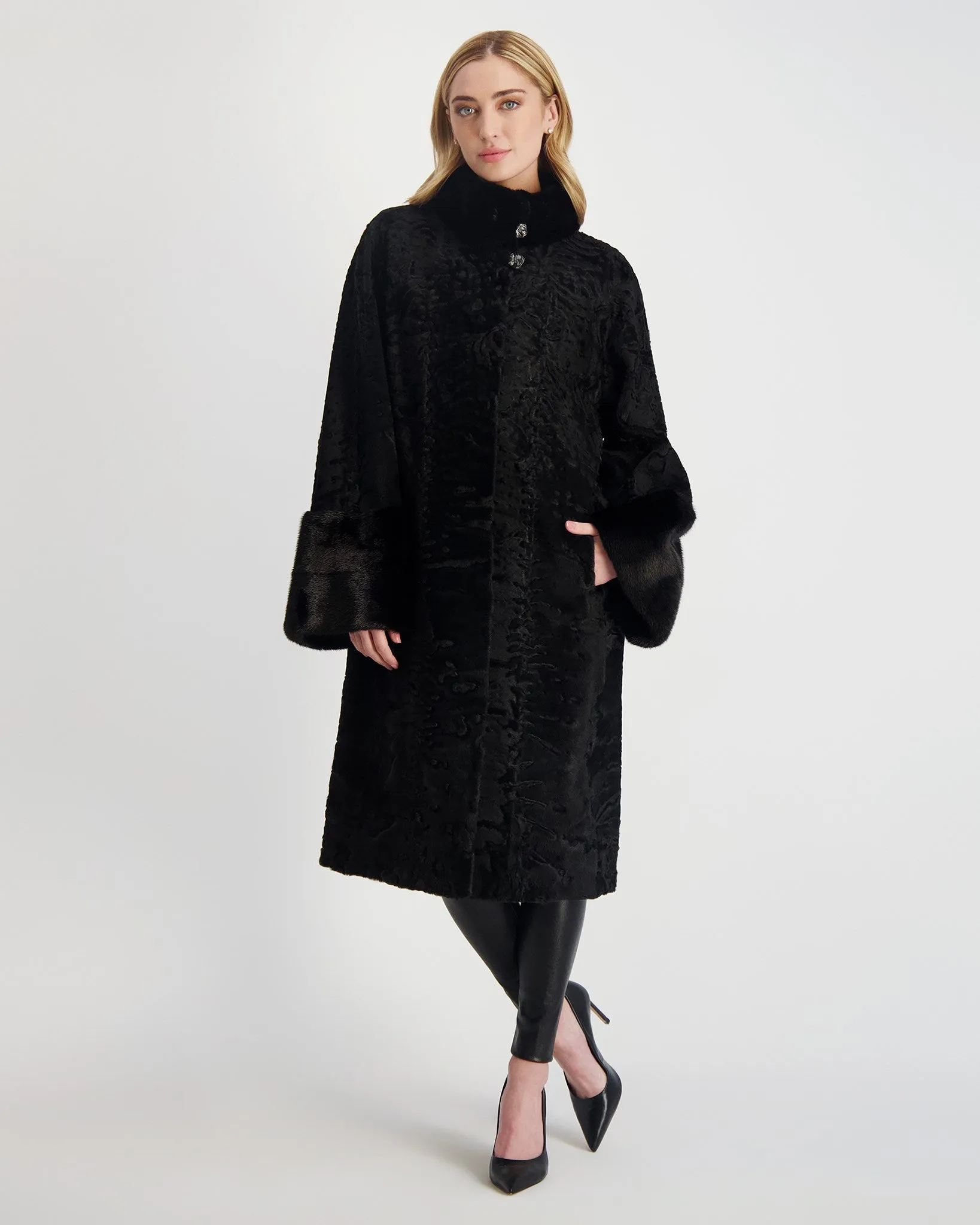 Lamb Short Coat with Mink Trim