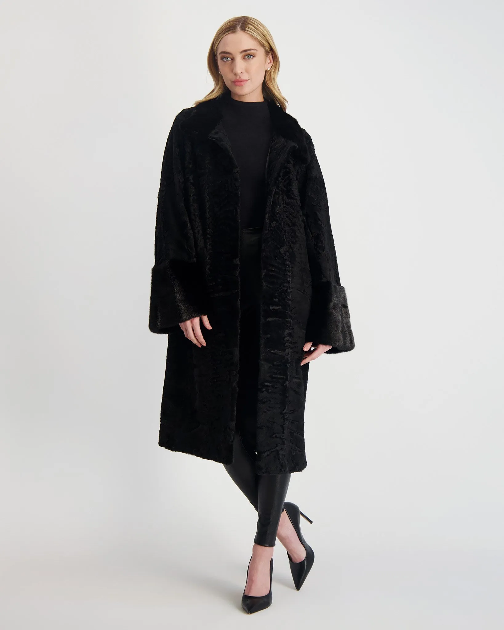 Lamb Short Coat with Mink Trim
