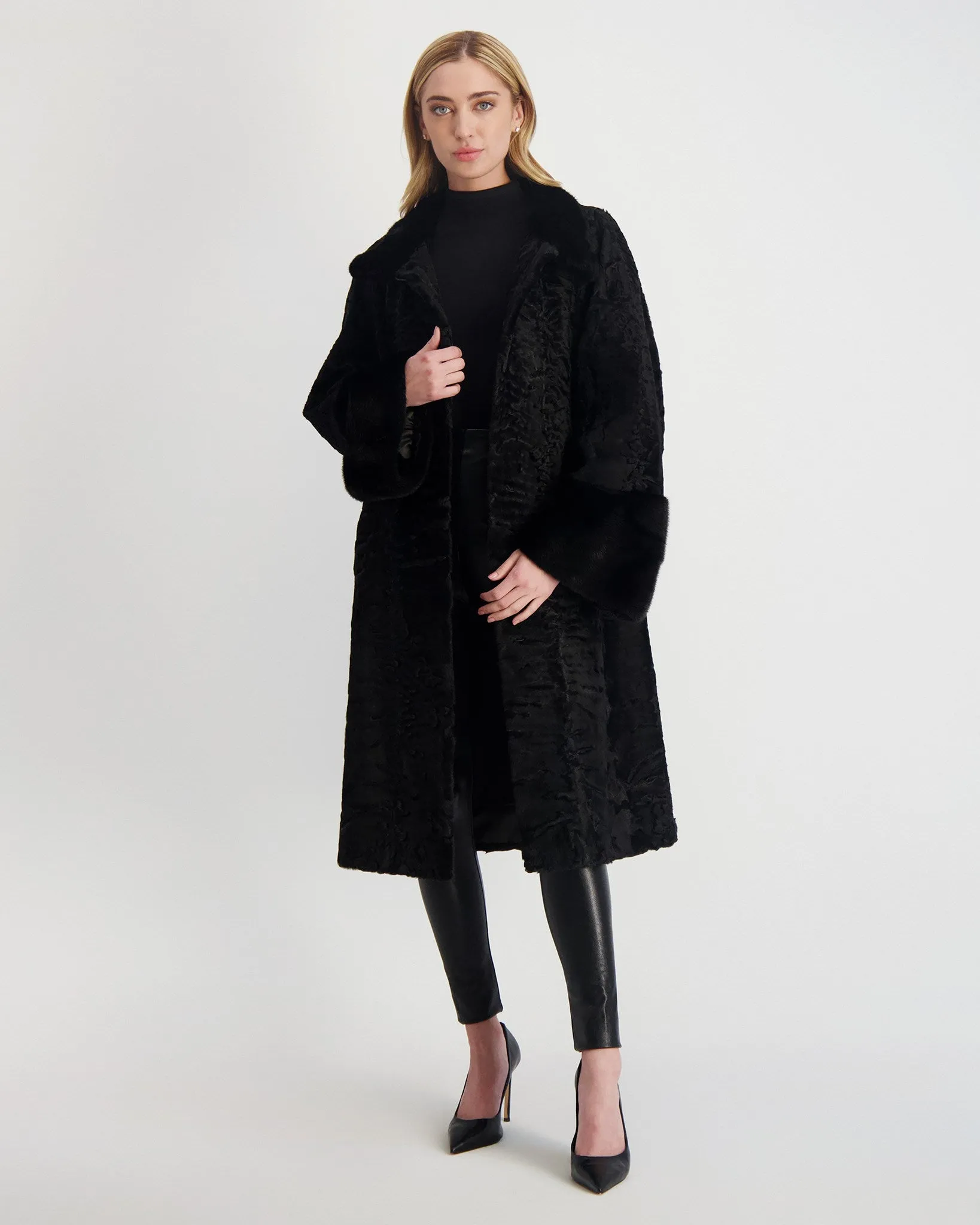 Lamb Short Coat with Mink Trim